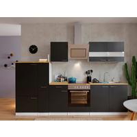 Küchenzeile Economy m. Geräten Schwarz/Nussbaum B: ca. 300 cm - Edelstahlfarben/Nussbaumfarben, Basics, Holzwerkstoff/Metall (300cm) - Respekta
