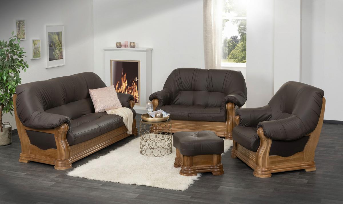 Hocker Arkansas Braun Echtleder - Braun, KONVENTIONELL, Leder/Holz (50/40/50cm) - Max Winzer
