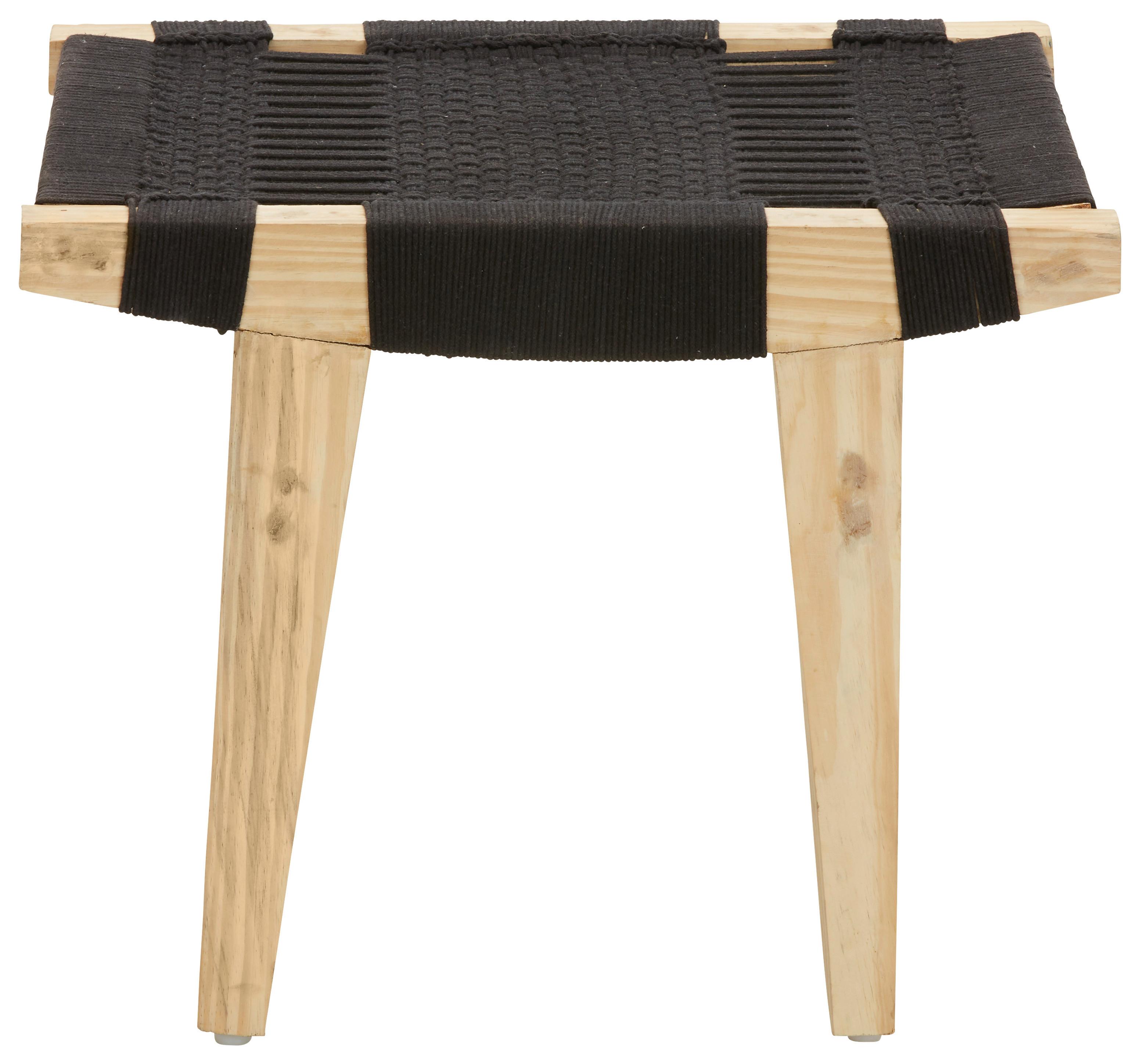 Hocker in Schwarz - Schwarz/Kieferfarben, Modern, Holz/Textil (45/45/55cm) - Premium Living