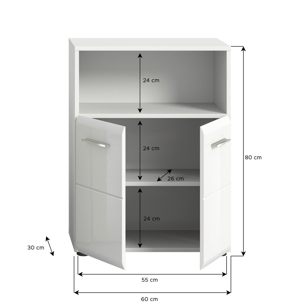 Spodnja Omarica Ice, Bela - Visoki Sijaj - bela/visoki sijaj, Moderno, leseni material (60/82/30cm) - MID.YOU