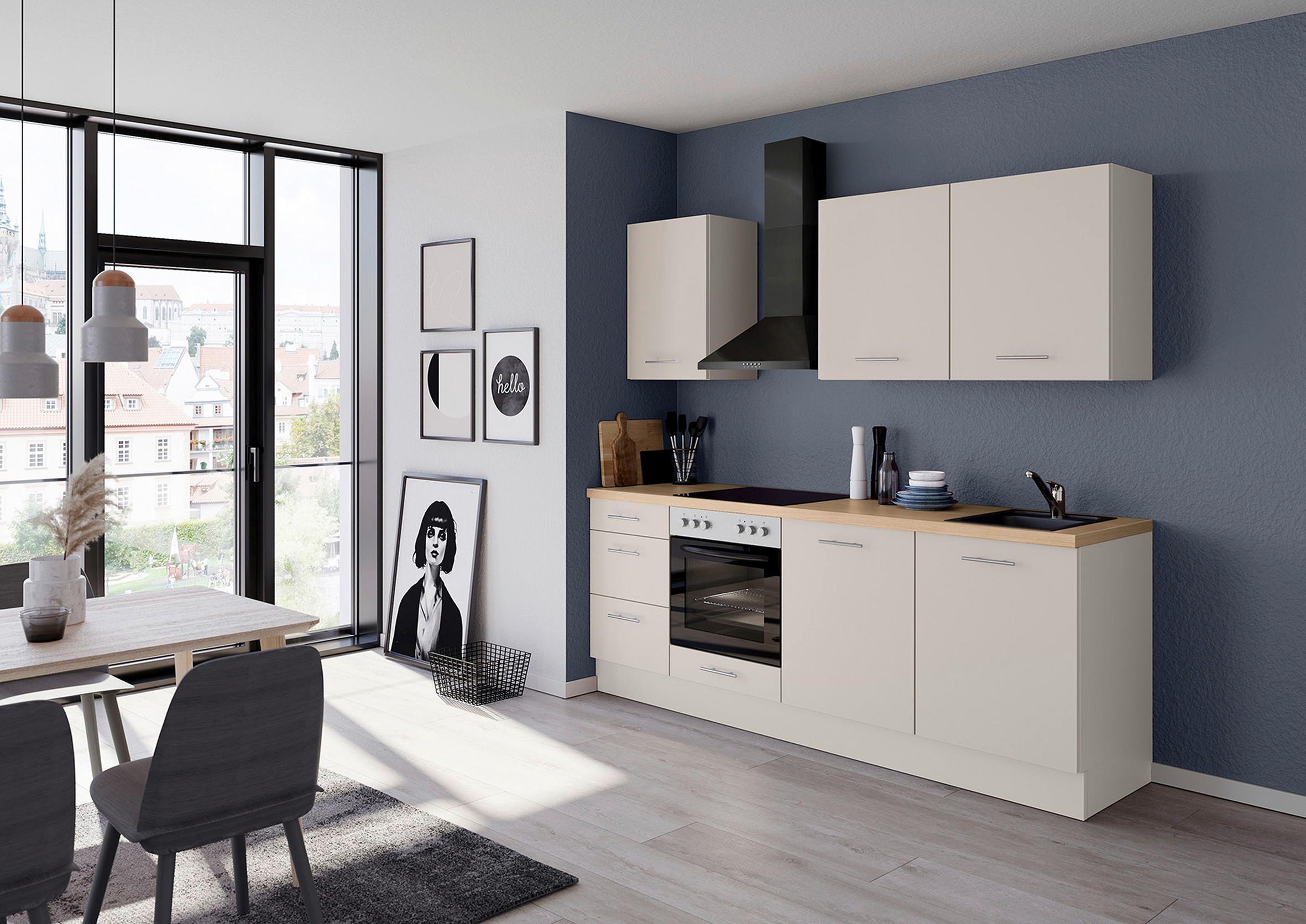 Küchenblock IKZ mit Geräten ca. 230 cm Magnolie - Edelstahlfarben/Eichefarben, Design, Holzwerkstoff/Metall (230cm) - Impuls