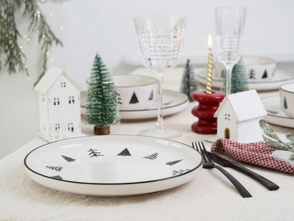 Frühstücksservice Nordic Christmas Black, 12-tlg. - Schwarz/Weiß, Basics, Keramik - Creatable