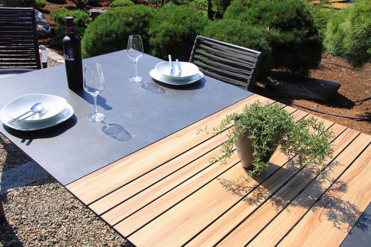 Gartenset 5-tlg. Metall/Glas/ Textil/Kunststof/Holzwerkstoff - Dunkelgrau/Anthrazit, Basics, Glas/Holzwerkstoff (180+60/100/74cm) - Acamp