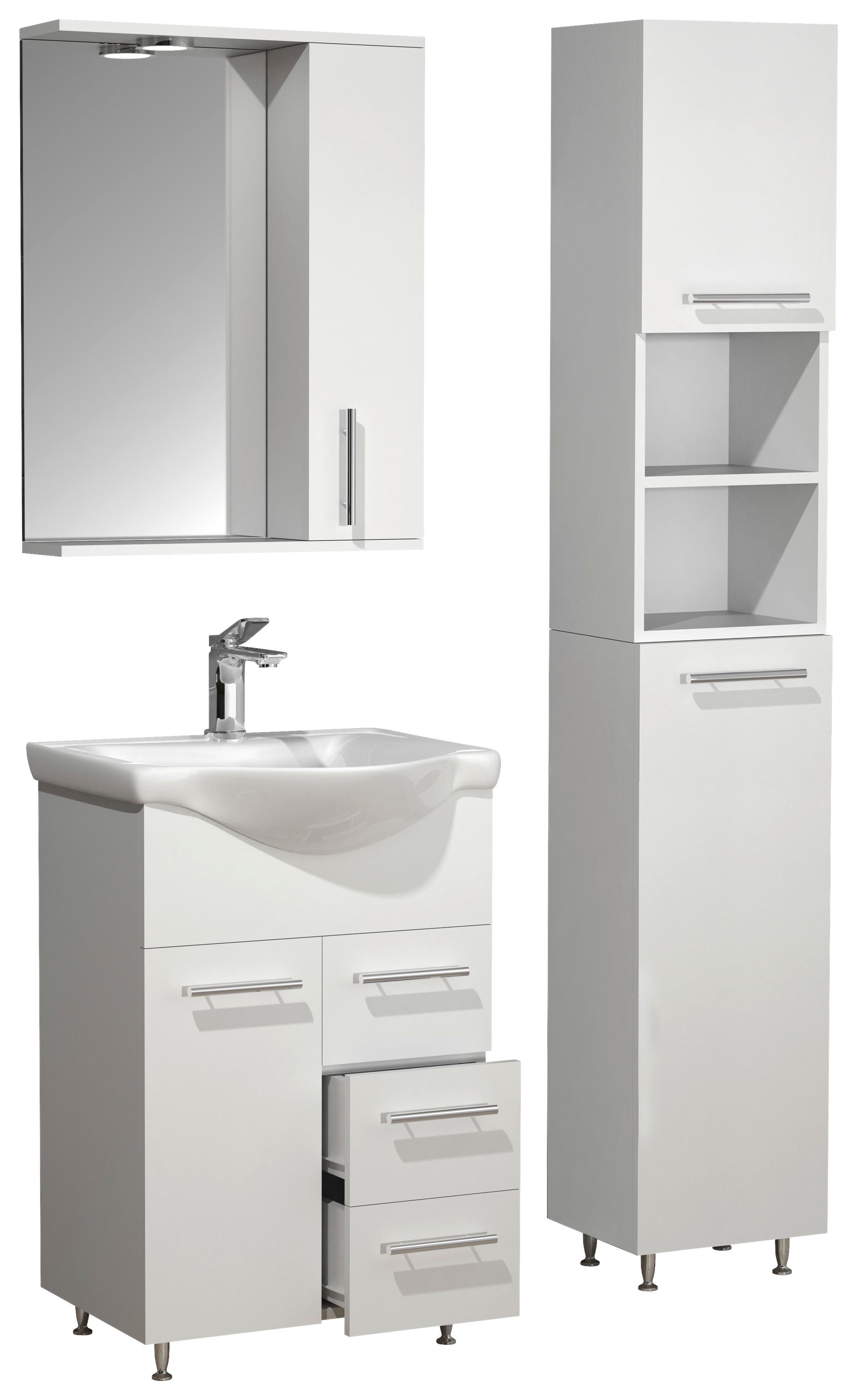 BADEZIMMER LISALO L - Weiss/Silberfarben, Modern, Glas/Keramik (85cm) - MID.YOU