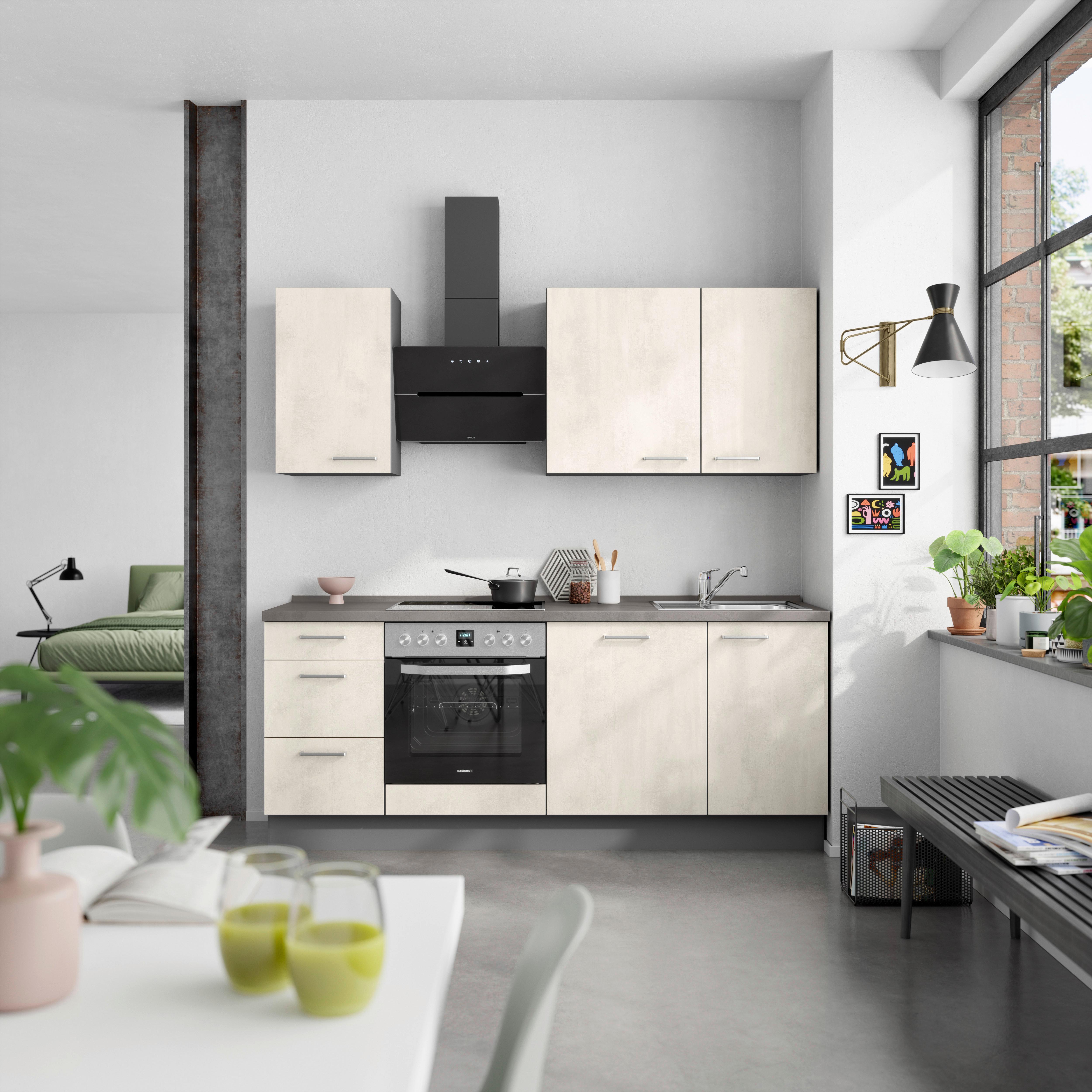 Küchenblock Riva High m. Geräten Weiß - Schieferfarben/Edelstahlfarben, MODERN, Holzwerkstoff/Metall (210cm) - Nobilia
