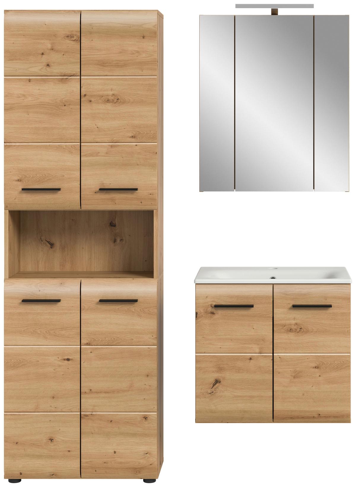 Badezimmer Ice 3-tlg. Eiche Artisan - Schwarz/Eiche Artisan, Basics, Keramik/Holzwerkstoff (120cm) - MID.YOU