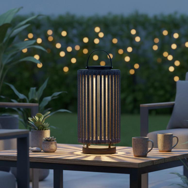 Solarleuchte Madonna Blau Solar Schnurgeflecht - Schwarz/Dunkelblau, MODERN, Textil/Metall (22/54/22cm) - Bessagi Garden