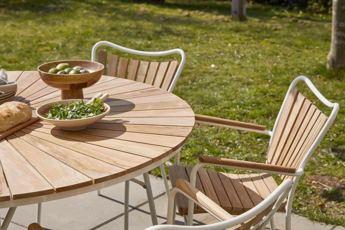 Gartenstuhl Ellen Weiß/Teak - Weiß Hochglanz/Teakfarben, KONVENTIONELL, Holz/Metall (58,5/78/56,5cm) - Gardenson