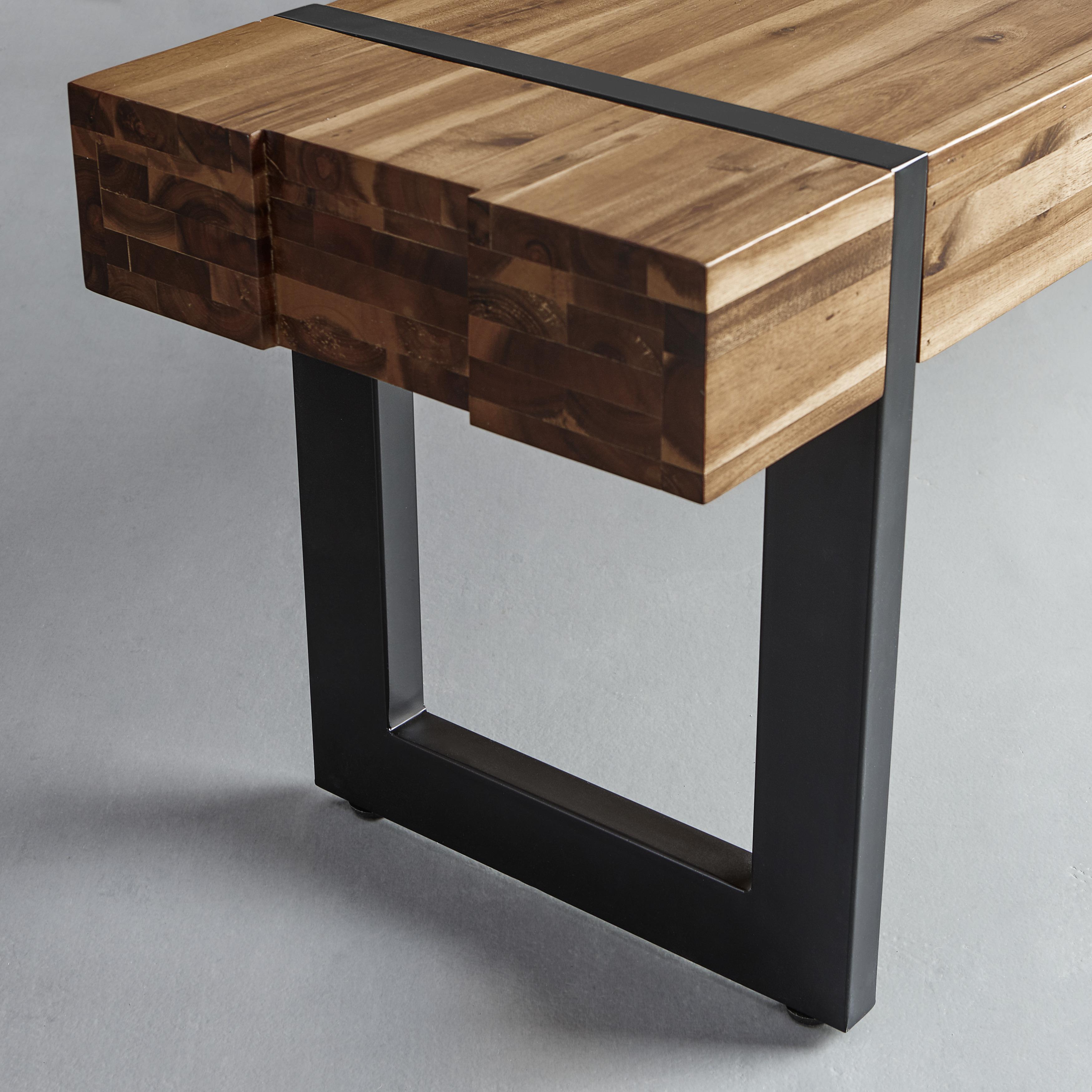Sitzbank Massivholz "Phil", aus Akazie - Schwarz/Akaziefarben, MODERN, Holz/Metall (160/45/36cm) - Bessagi Home