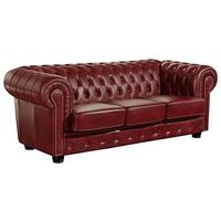 Chesterfield-Sofa ''Norwin'', Rot - Rot/Nussbaumfarben, KONVENTIONELL, Leder/Holzwerkstoff (200/74/98cm) - Max Winzer