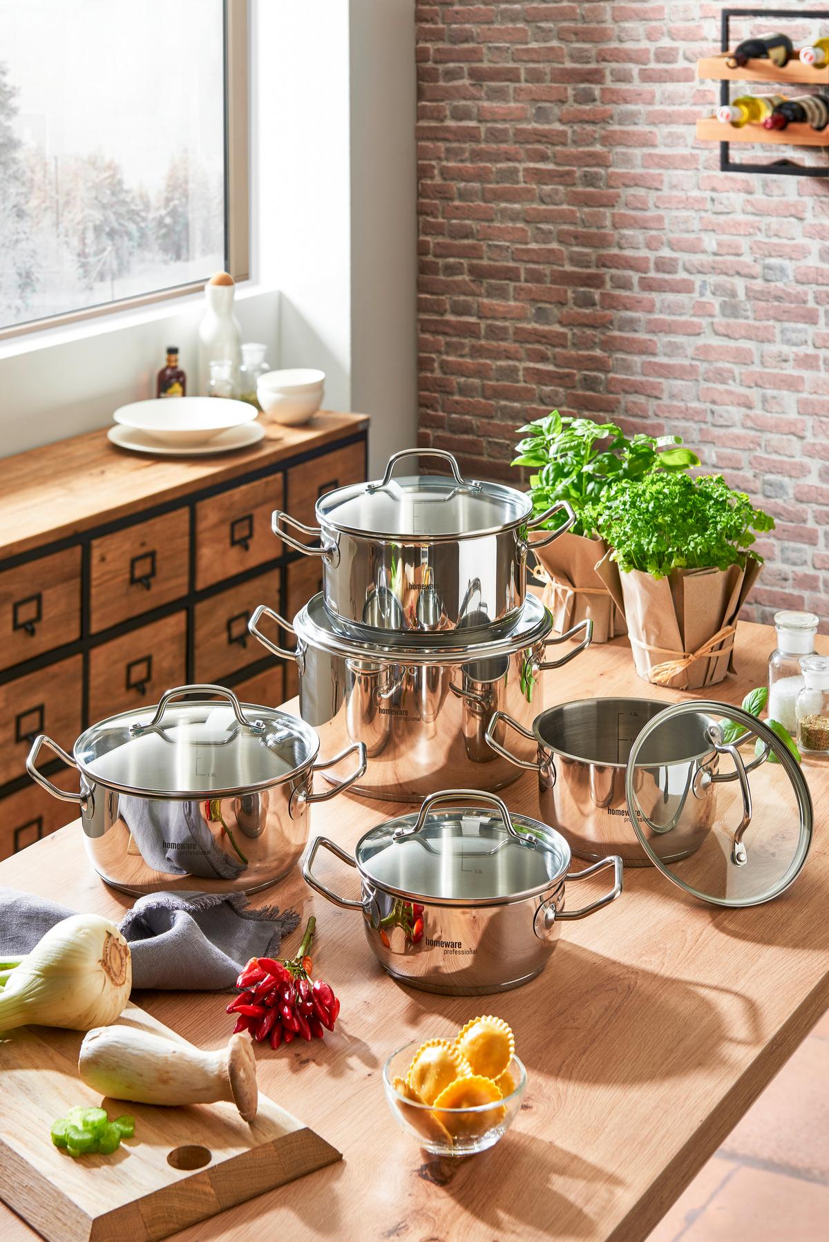 ZESTAW GARNKÓW PALMA - kolor stalowy/przejrzysty, Basics, metal/szkło - Homeware Profession.