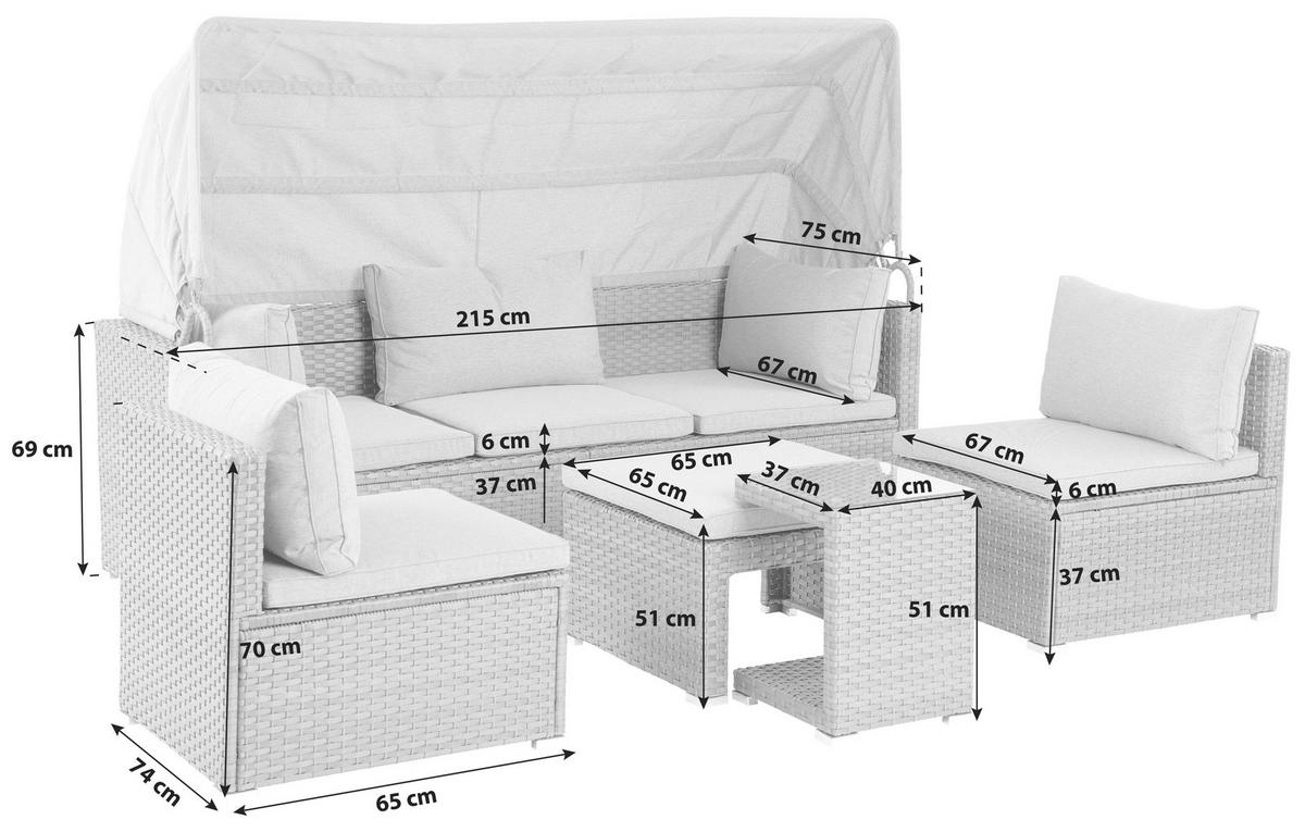 Lounge Garnitura Almeria, Siva, 5-Delni Set - siva, Moderno, kovina/umetna masa