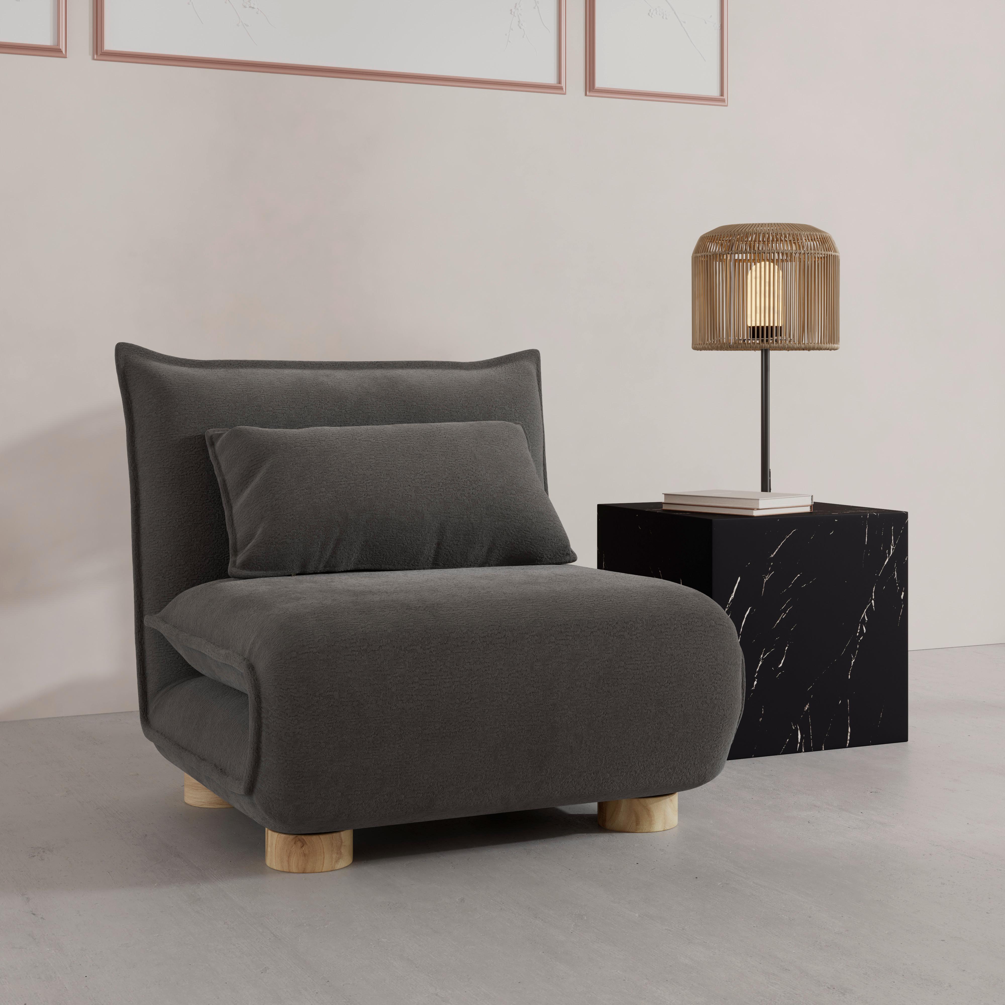 Schlafsessel Bella Bouclé Dunkelgrau - Dunkelgrau/Naturfarben, MODERN, Holz/Textil (83/41/63cm) - Bessagi Home