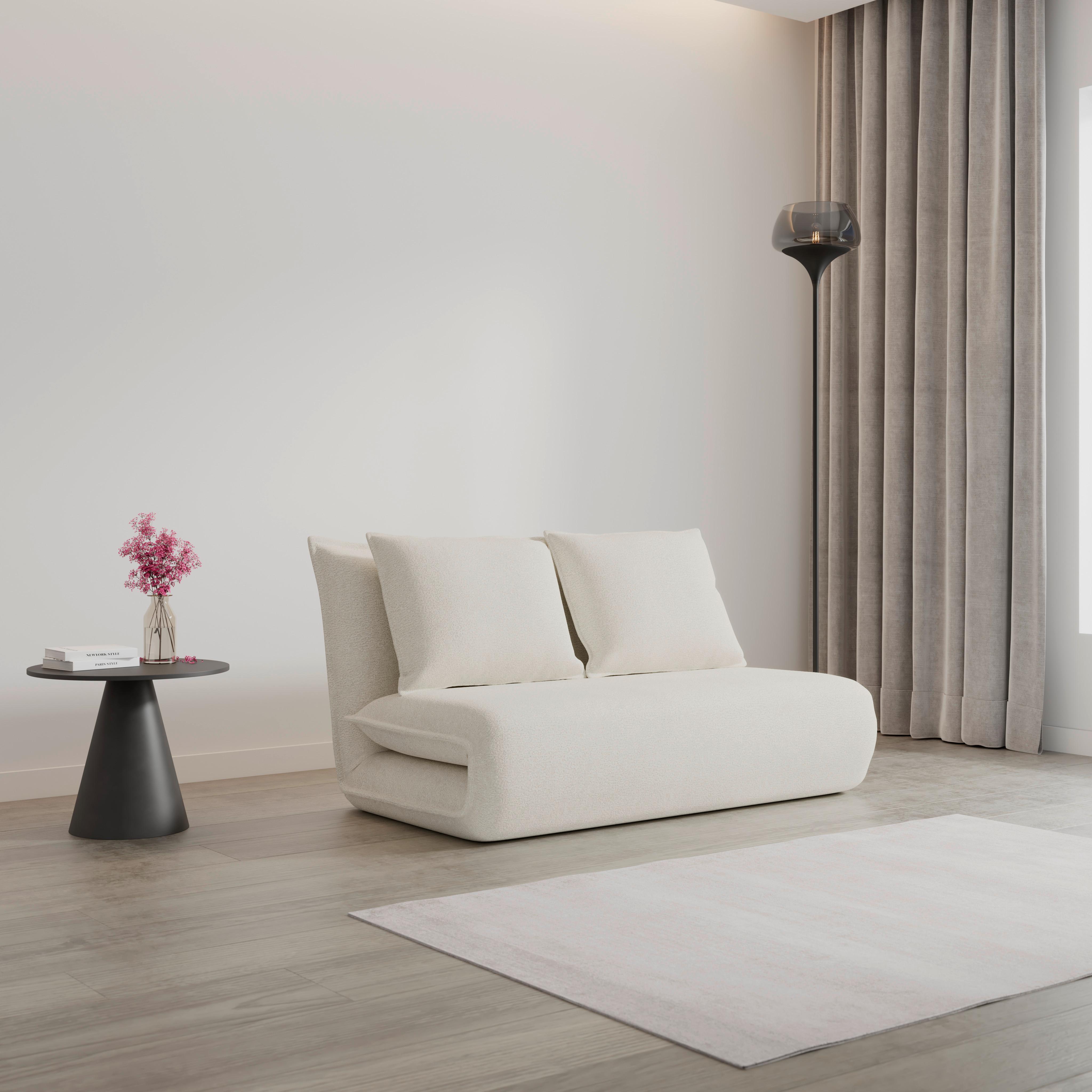 Schlafsofa Macy Bouclé Weiß - Weiß, MODERN, Textil/Metall (140/35/63cm) - Bessagi Home