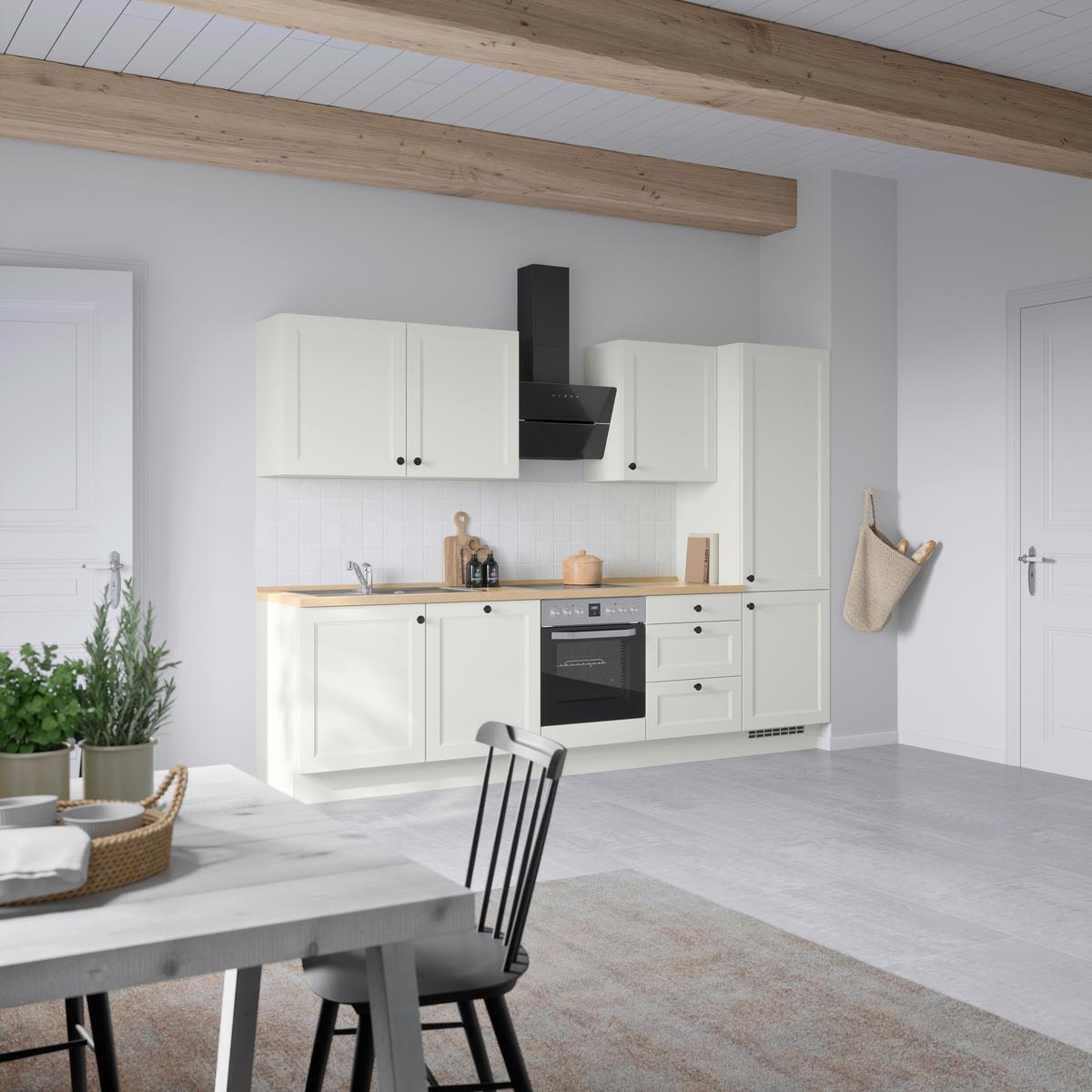 Küchenblock Cascada High m. Geräten Weiß - Eichefarben/Schwarz, MODERN, Holzwerkstoff/Metall (300cm) - Nobilia