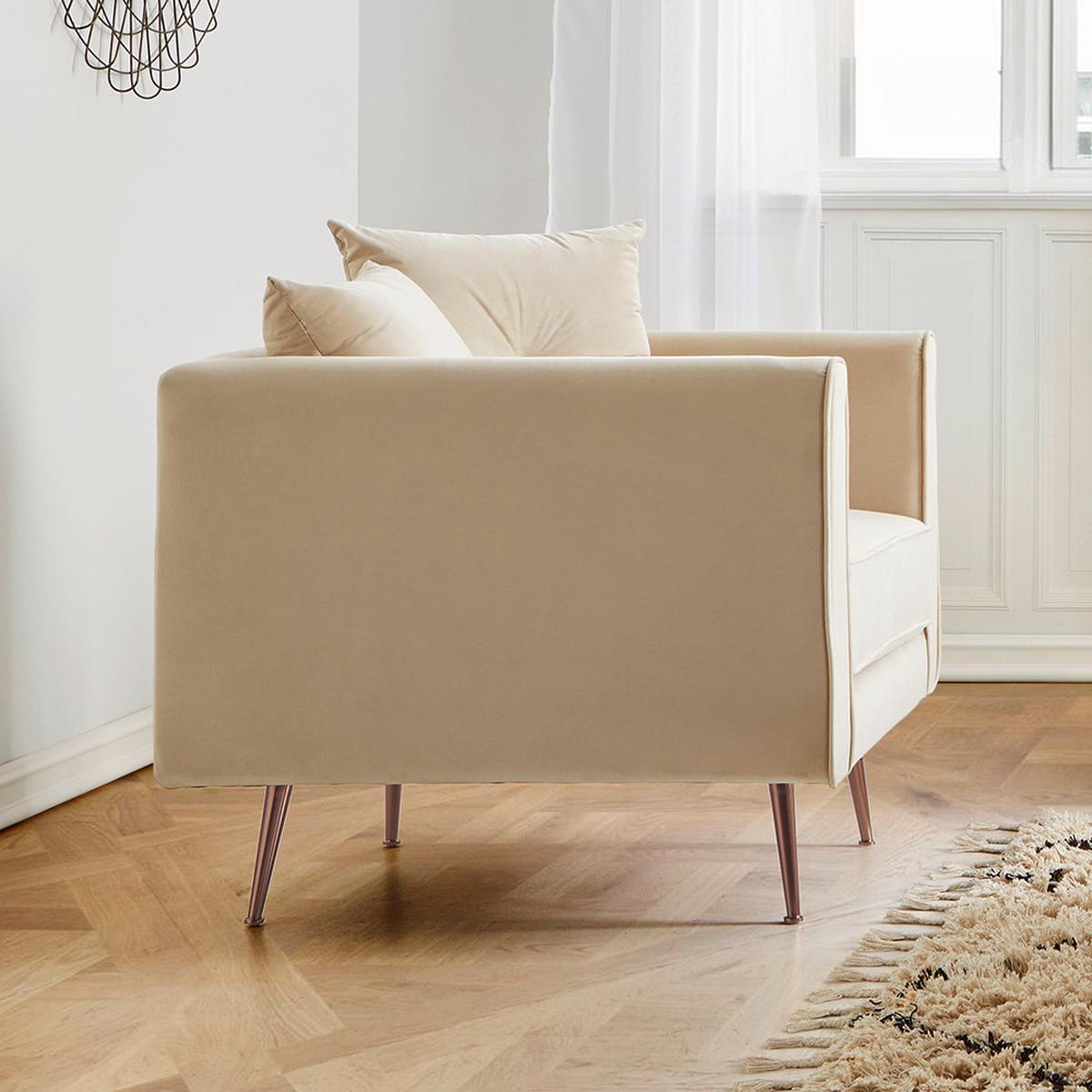 Relaxsessel Luis Beige Samt - Beige/Roségold, MODERN, Holz/Textil (90/87/87cm) - Bessagi Home