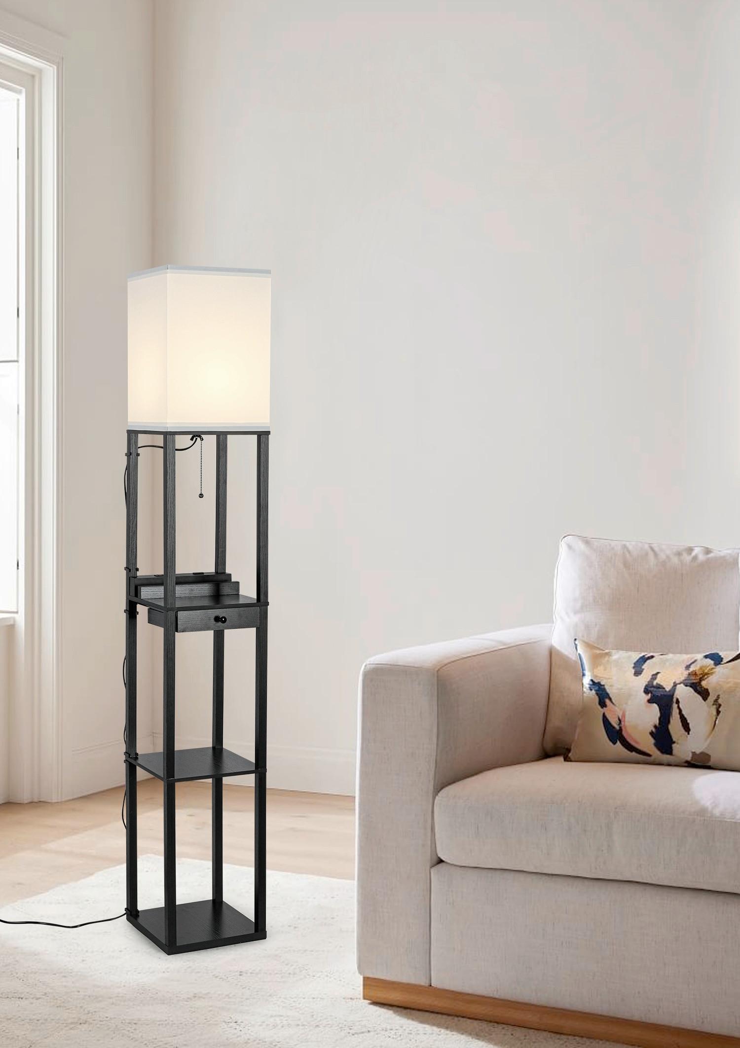 GOLVLAMPA SVEN - vit/svart, Basics, metall/trämaterial (26/160/26cm)