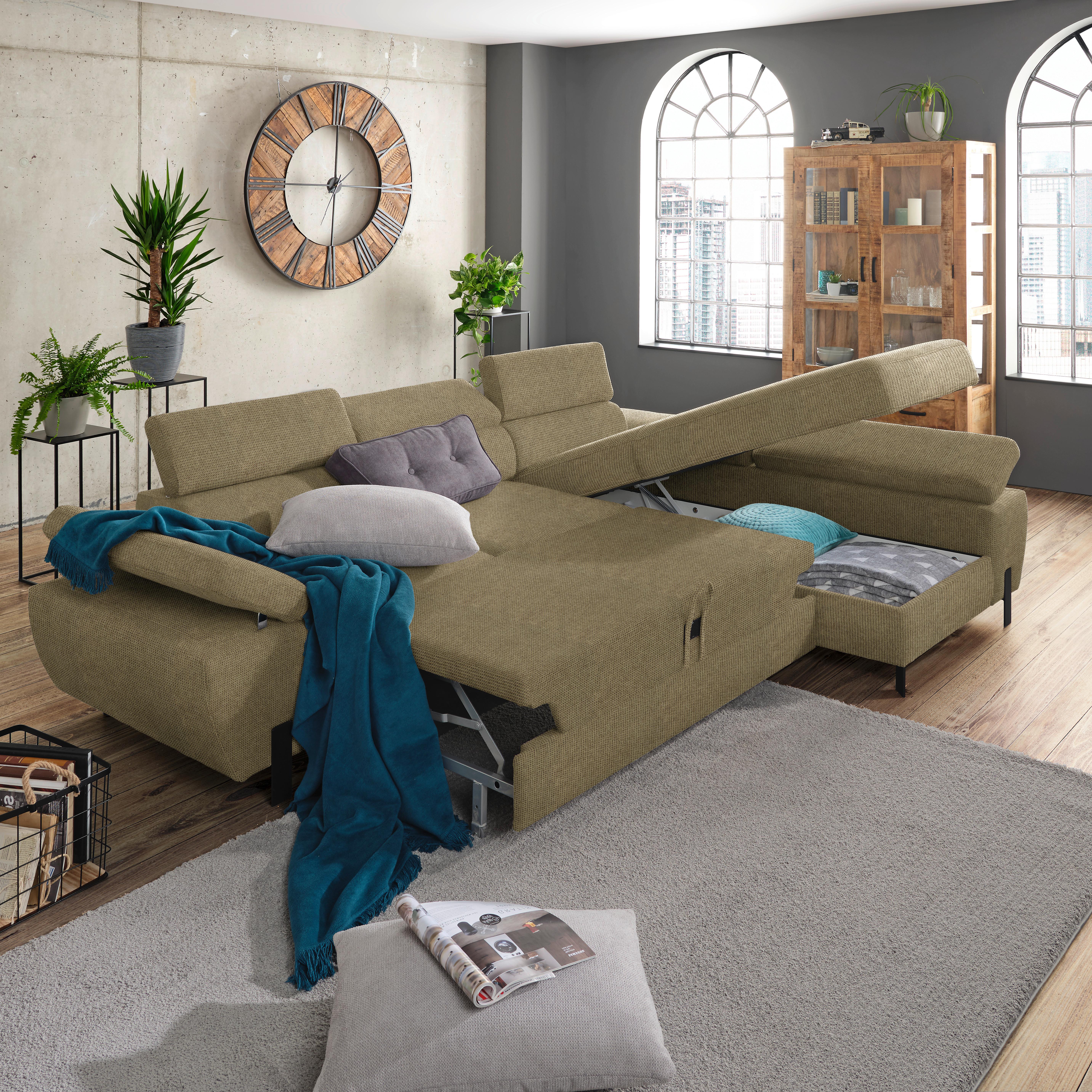 Ecksofa Molina Mini Olivgrün - Schwarz/Olivgrün, MODERN, Holz/Holzwerkstoff (277/189cm) - Mömax