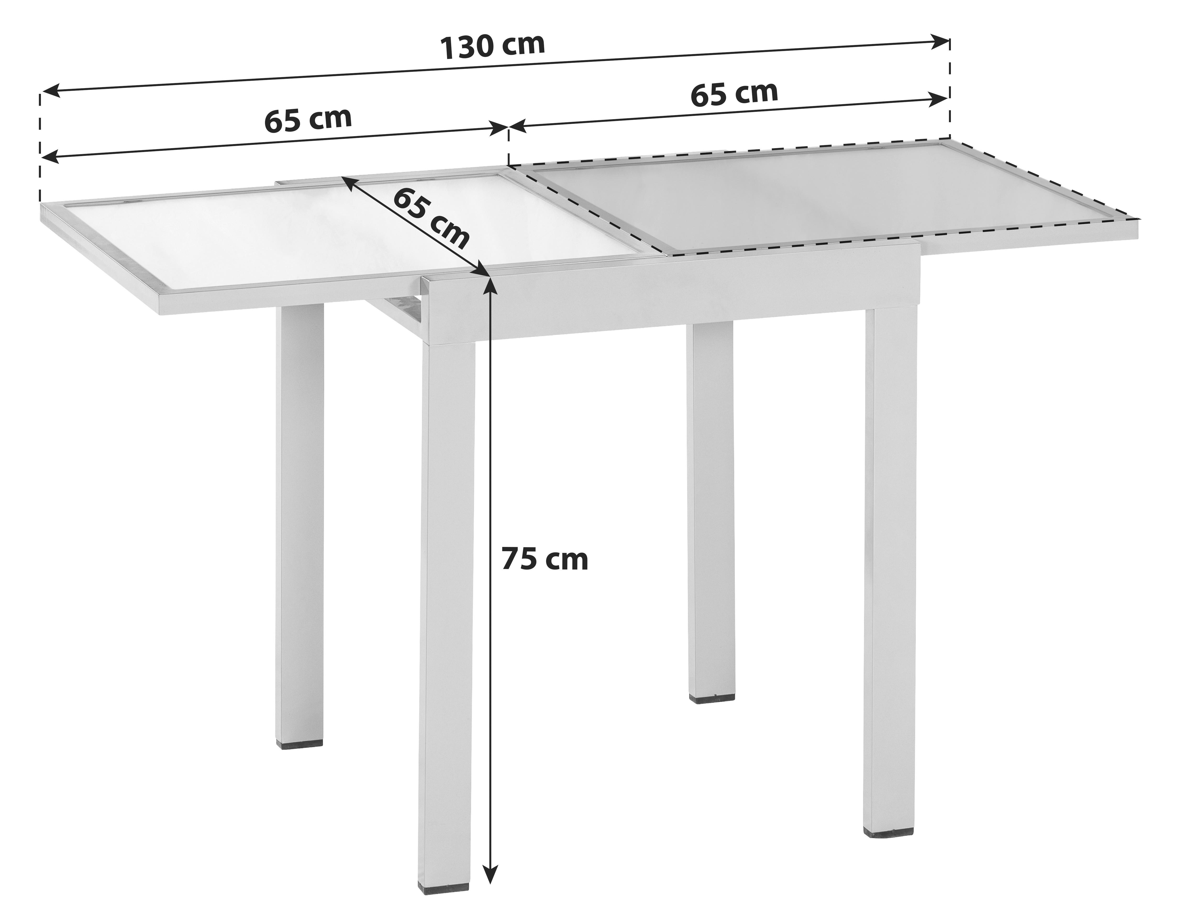 Gartentisch ausziehbar Metall/Glas L 65 cm - Beige, KONVENTIONELL, Glas/Metall (65/65/75cm) - Gardenson