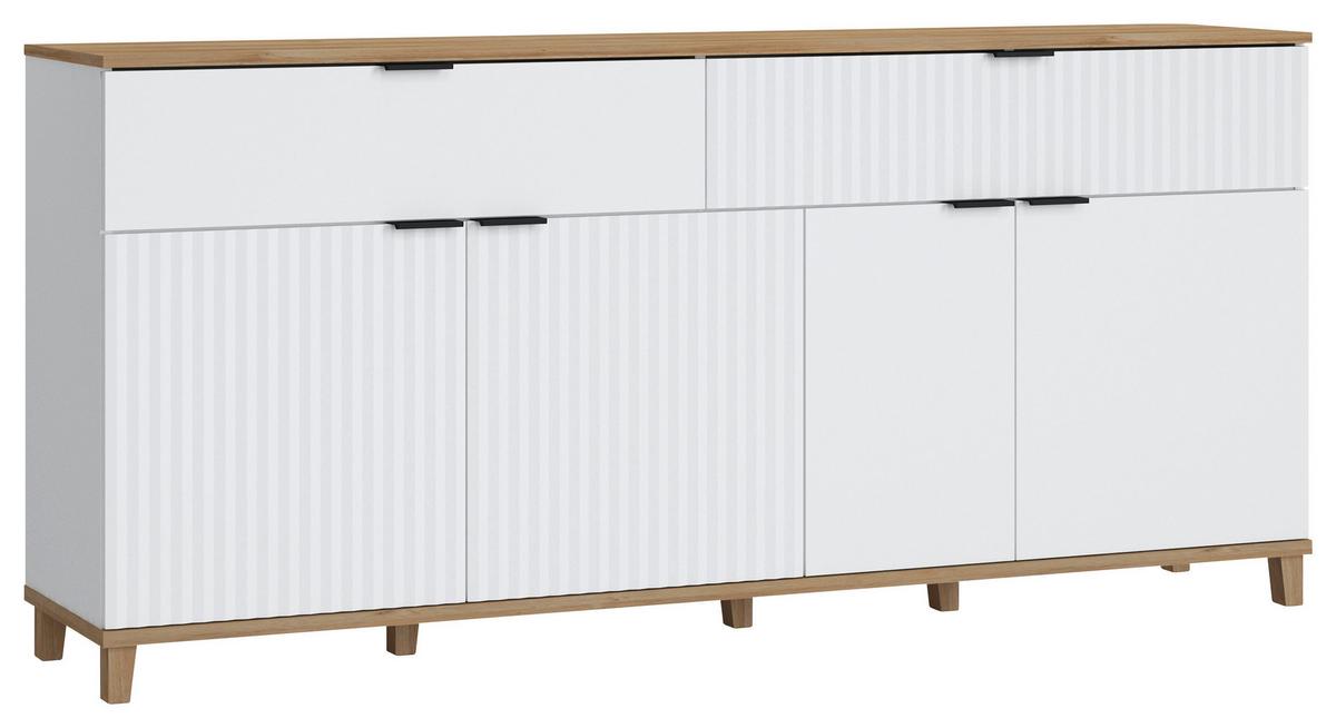 Komoda Plissee, Bela, Barva Hrasta - barve hrasta/bela, Moderno, kovina/leseni material (187,1/86,4/40cm) - Mömax