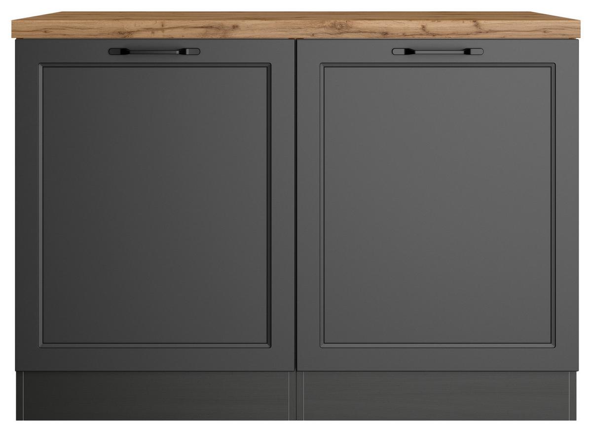 Spülenunterschrank Meran ca. 120x86x60 Grau/Eiche - Eiche Wotan/Schwarz, LIFESTYLE, Holzwerkstoff/Metall (120/86/60cm) - Held