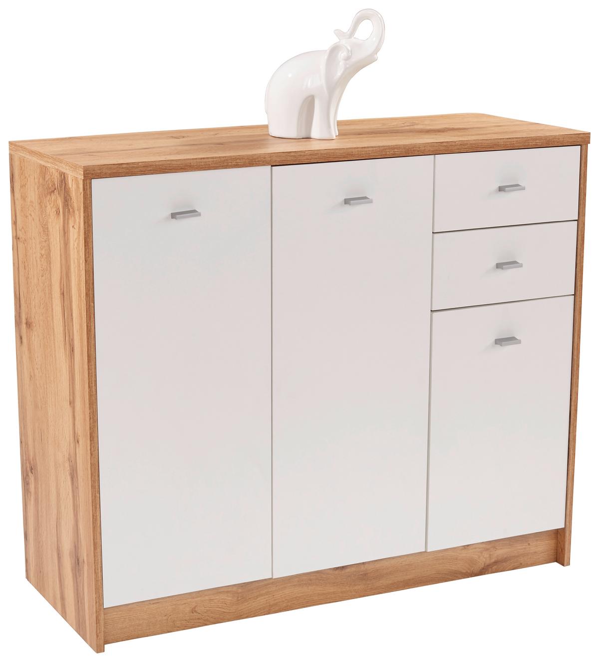 Comodă 4-You - alb/culoare lemn stejar, Modern, material pe bază de lemn (109,1/85,4/34,6cm) - Modern Living
