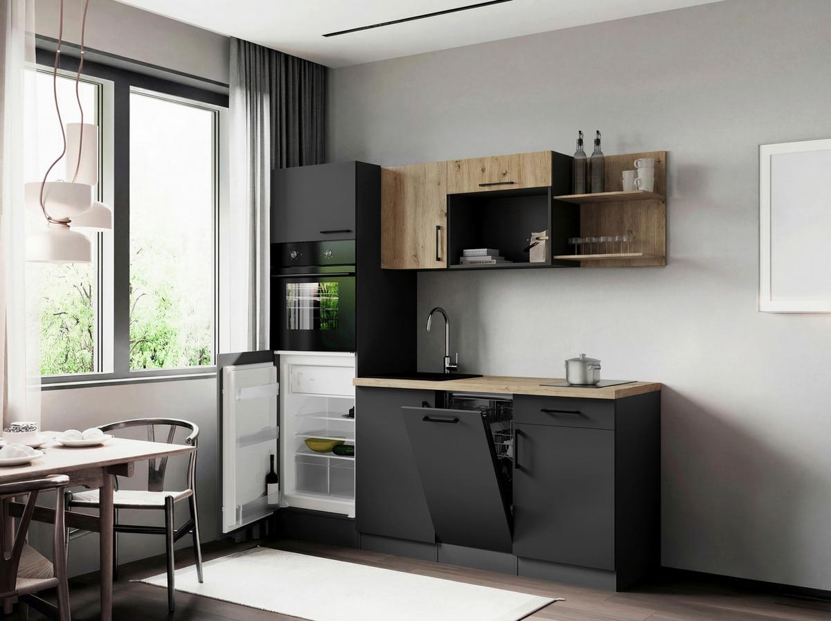 Küchenblock Oliver m. Geräten Grau - Eiche Artisan/Grau, Trend, Holzwerkstoff/Metall (205cm) - Respekta