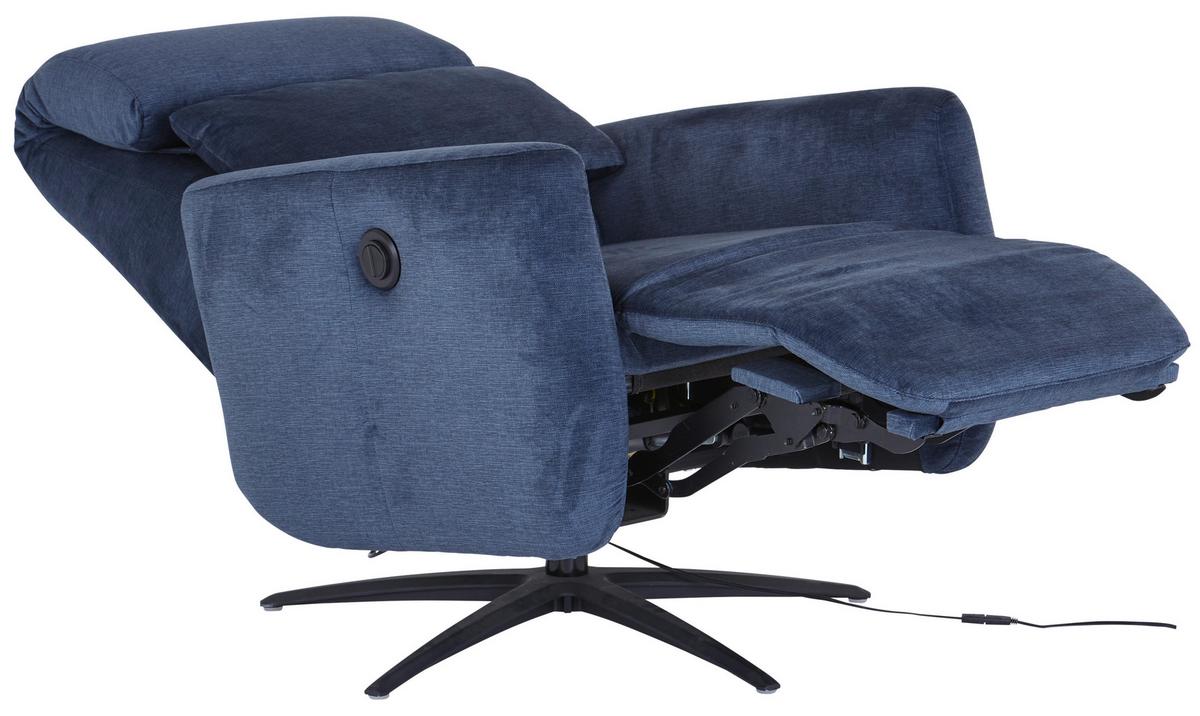 Tv-fotelj Riva, Temno Modra, Žamet, Relax Funkcija - črna/temno modra, Moderno, kovina/tekstil (71/108/176cm)