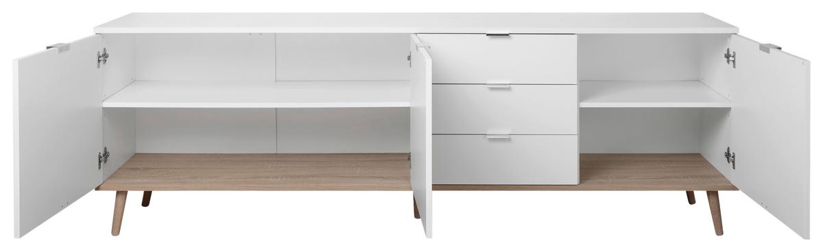 Sideboard "Göteborg 57", weiß/sonoma eiche - Silberfarben/Weiß, KONVENTIONELL, Holz/Holzwerkstoff (200/68/40cm) - MID.YOU