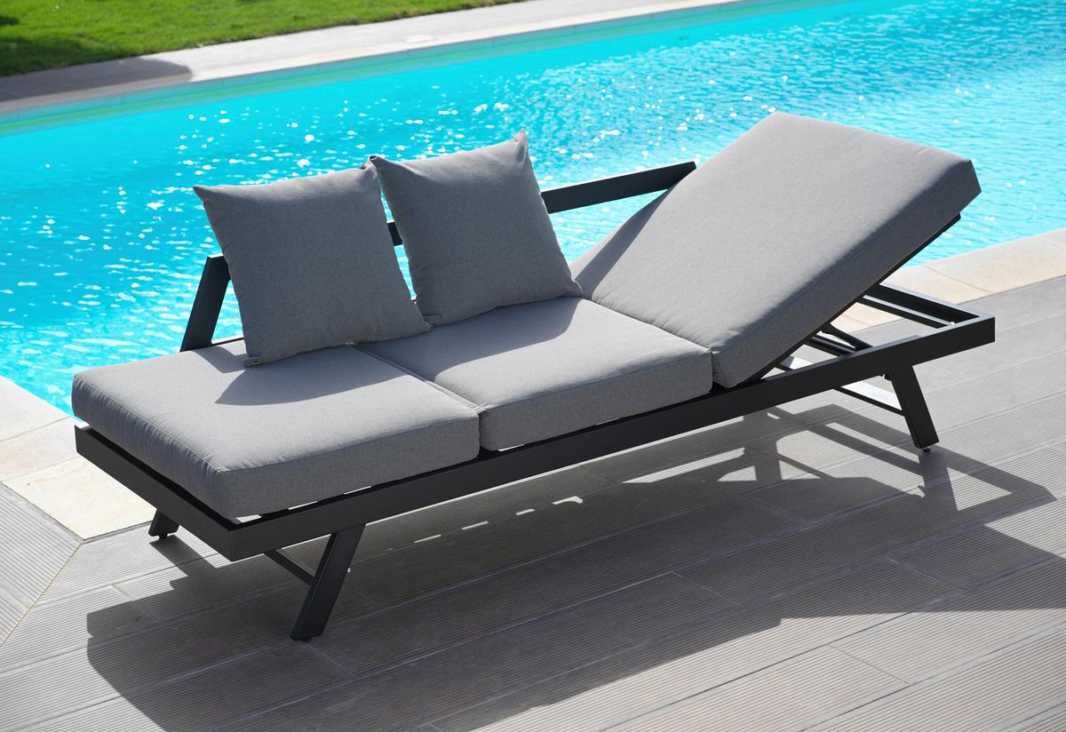Relaxliege Ilva Blue Dunkelgrau Outdoorstoff/Metall - Dunkelgrau/Schwarz, MODERN, Textil/Metall (210/73/61cm) - Bessagi Garden
