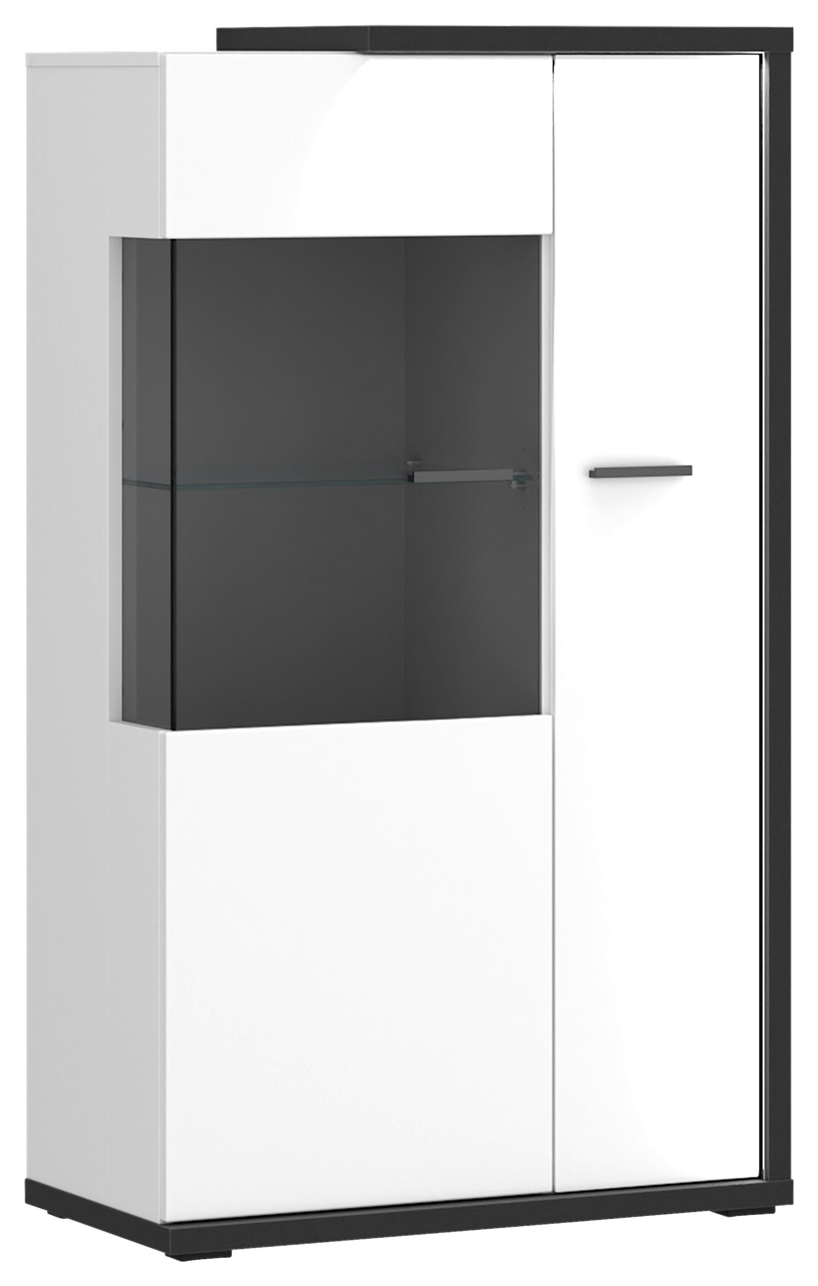 Vitrină AMBIENTE PLUS - alb/alb lucios intens, Modern, sticlă/material pe bază de lemn (73,4/131,6/43,6cm) - Modern Living