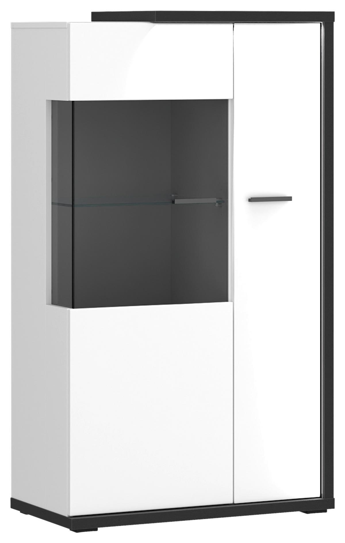 Vitrină AMBIENTE PLUS - alb/alb lucios intens, Modern, sticlă/material pe bază de lemn (73,4/131,6/43,6cm) - Modern Living