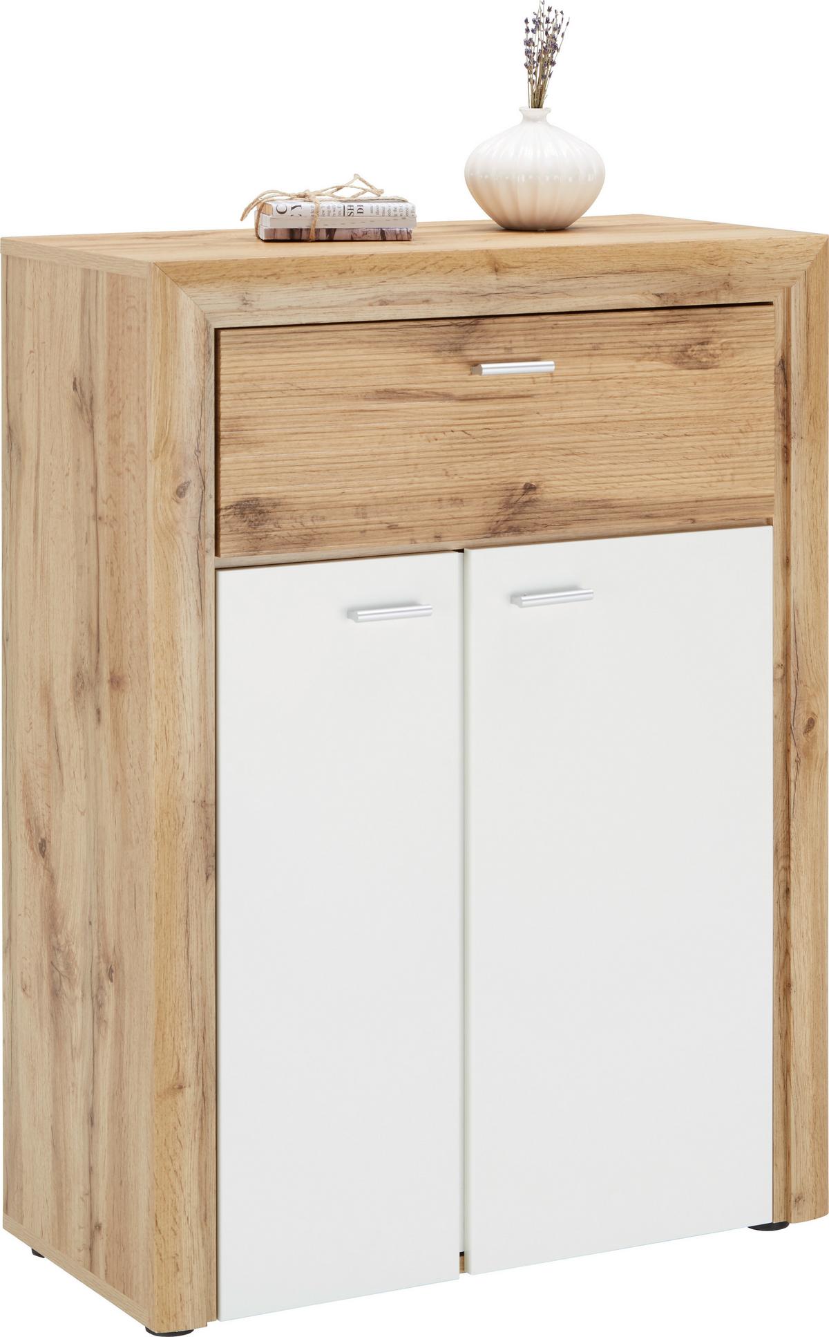 Schuhschrank In Weiss/eichefarben - Weiss/Eichefarben, Konventionell (75/101/38cm) - Premium Living