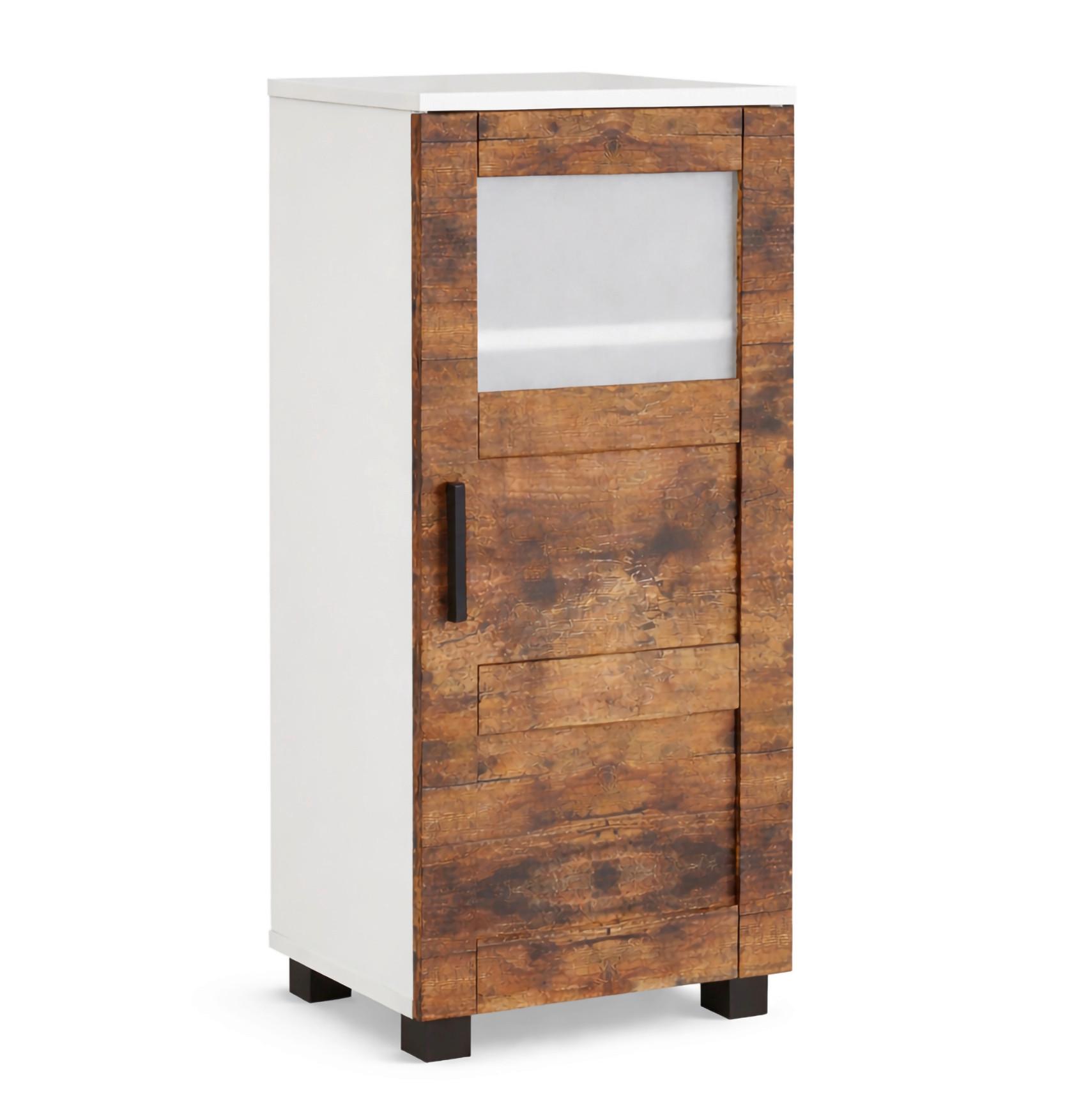 Midischrank Nilari M - Weiss/Eichefarben, Trend, Glas/Holzwerkstoff (38/70/28cm) - MID.YOU