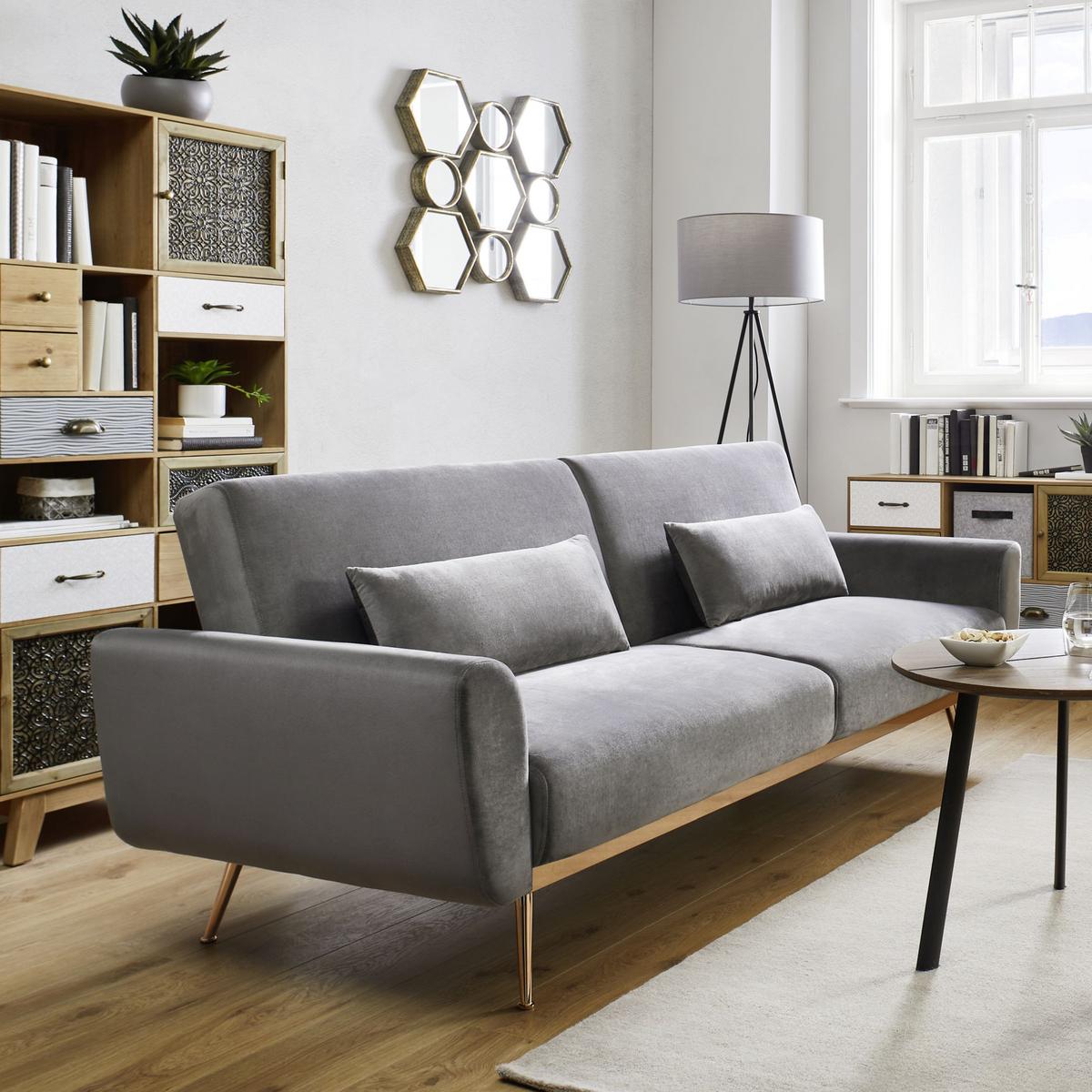 Canapea extensibilă GUILIA - gri, Modern, lemn/textil (211/85/83cm) - Bessagi Home