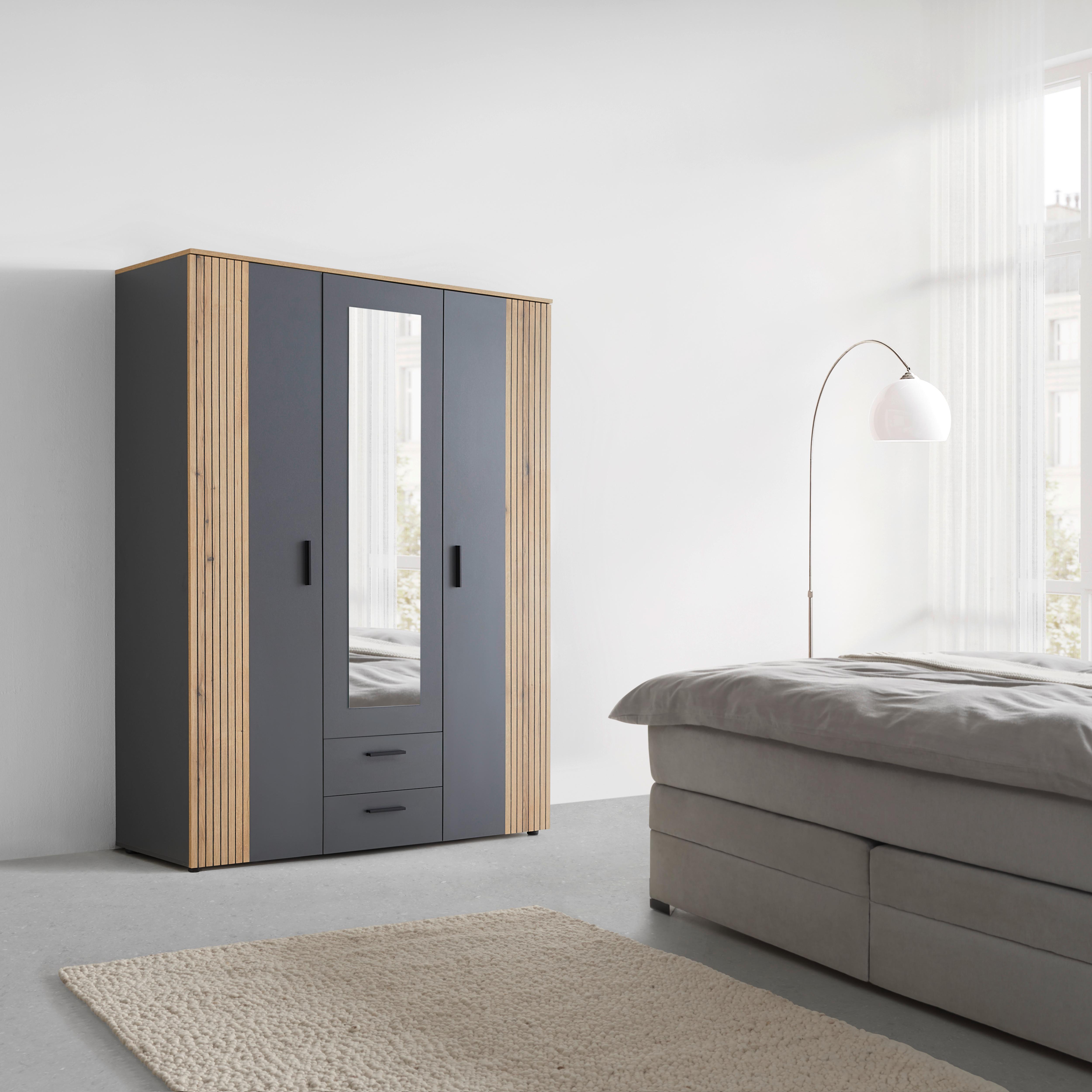 Kleiderschrank Cadix Anthrazit/Eichefarben - Eichefarben/Anthrazit, Konventionell, Holzwerkstoff/Kunststoff (150/200/55cm) - Mömax