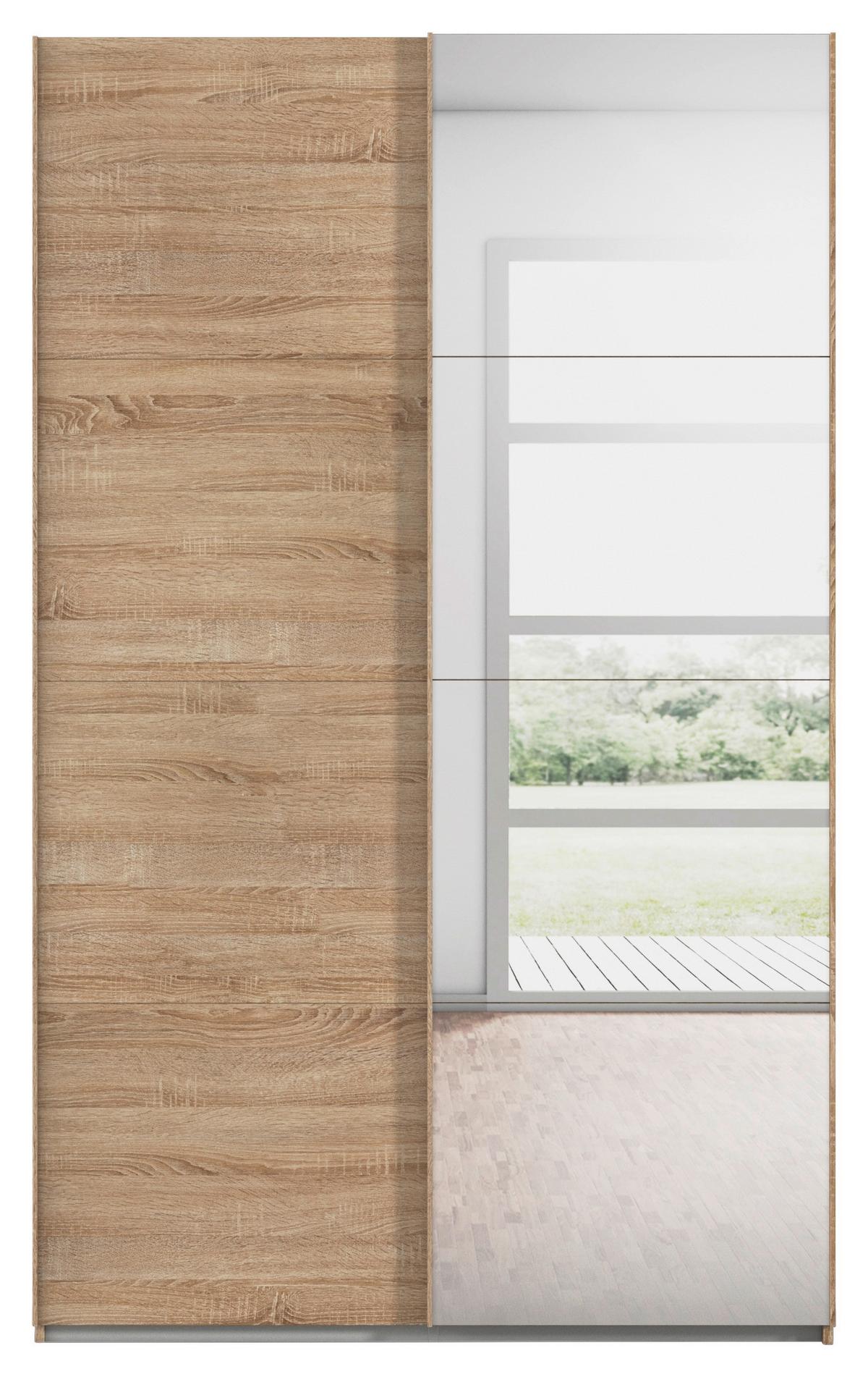 Omara Z Drsnimi Vrati Evelyn, Barva Hrasta - hrast sonoma, Design, umetna masa/steklo (137/223/68cm) - Novel