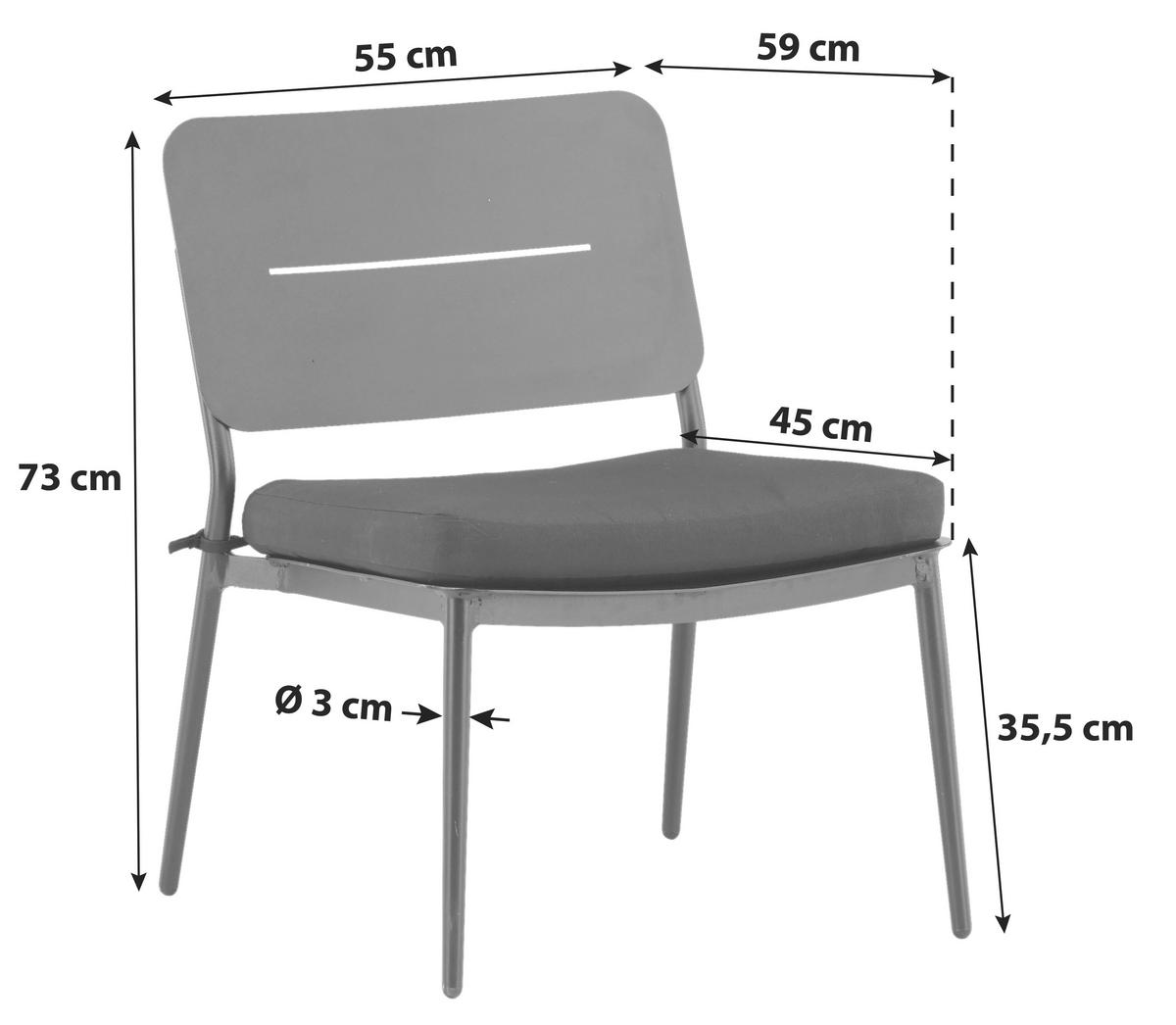 Loungesessel-2er Set Lina ca. 55x73x59 cm Schwarz - Schwarz, KONVENTIONELL, Textil/Metall (55/73/59cm) - Gardenson