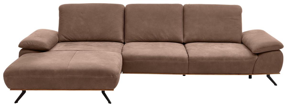 Wohnlandschaft Erling Braun - Beige/Schwarz, MODERN, Leder/Metall (187/89/322cm) - Premium Living