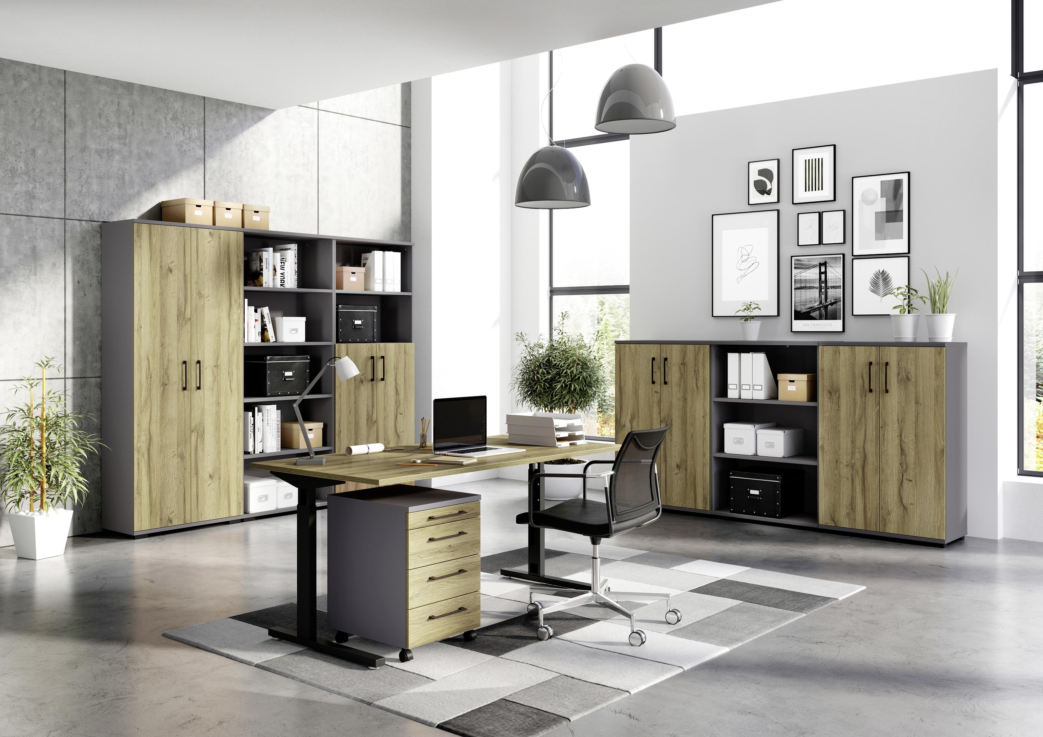 SCHREIBTISCH GW-PROFI 2.0 - Eichefarben/Schwarz, KONVENTIONELL, Holzwerkstoff/Metall (160/70/80cm) - Germania
