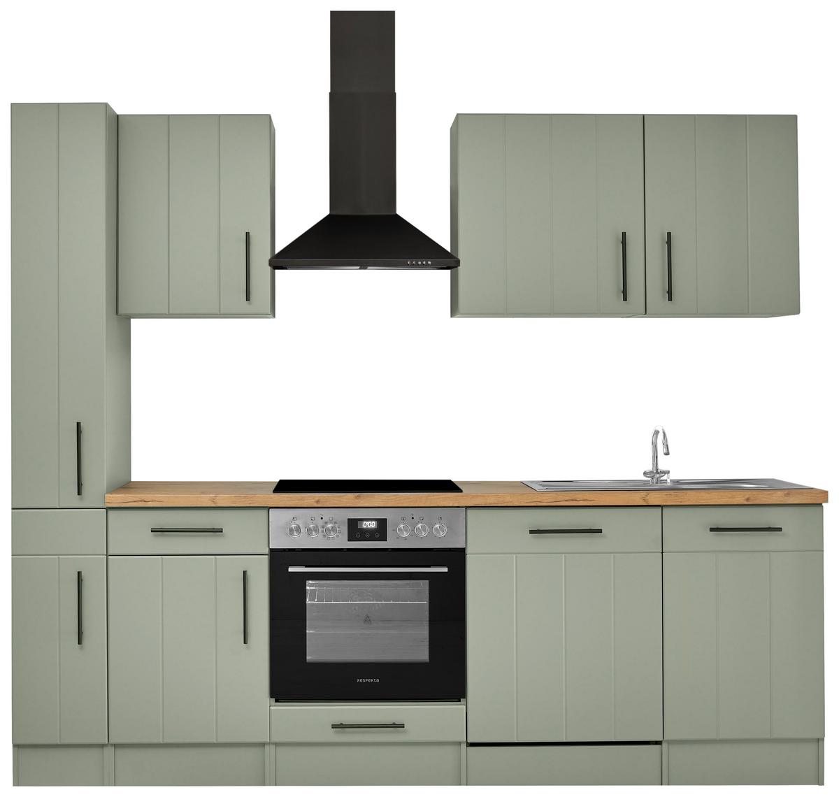 Küchenblock Anton m. Geräte Wildeiche/Schilfgrün - Schilfgrün/Wildeiche, Trend, Holzwerkstoff/Metall (250cm) - Respekta