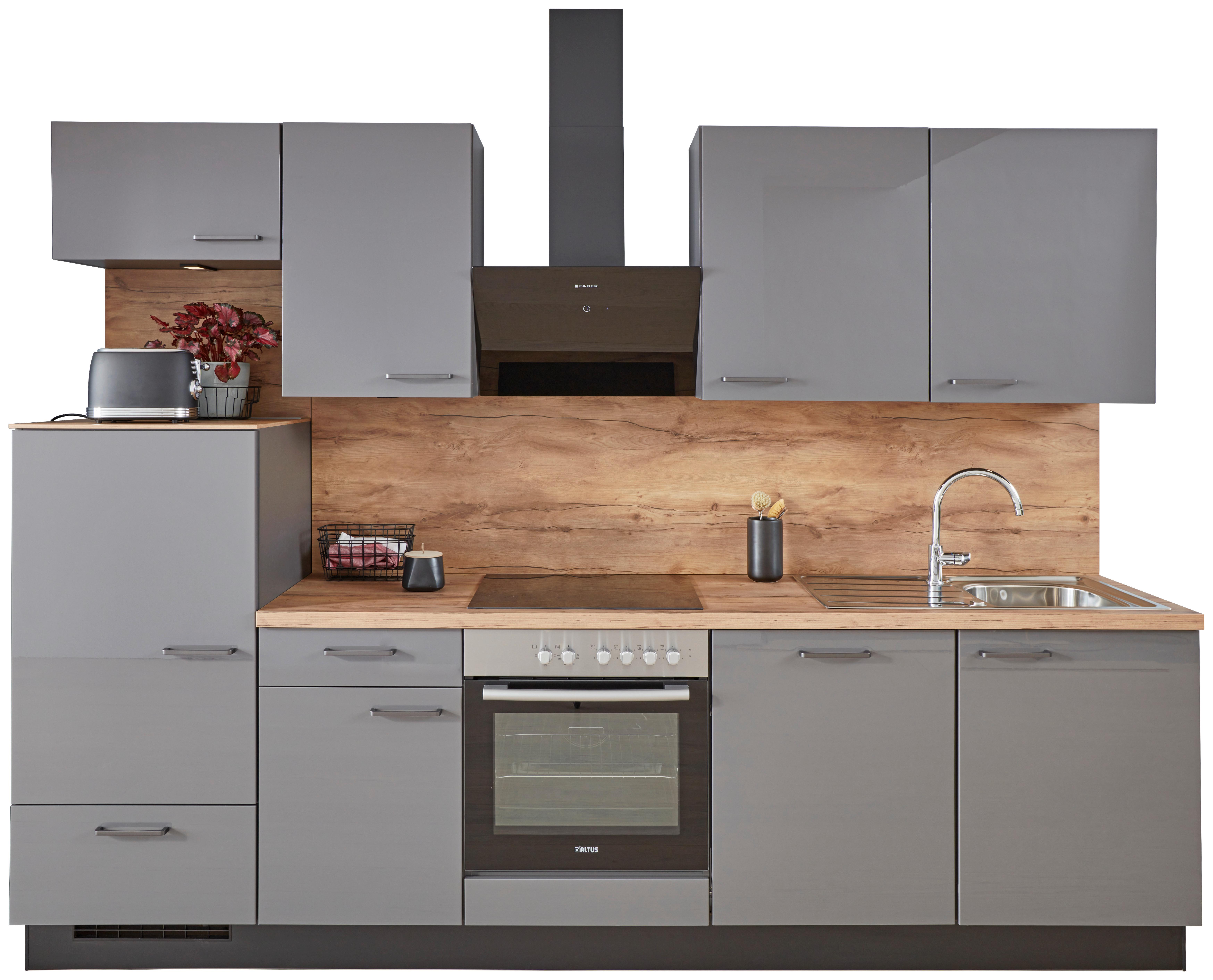 Küchenblock inkl. 4 E-Geräte Flash Schiefergrau - Anthrazit/Titanfarben, MODERN, Holzwerkstoff/Metall (290cm) - Nobilia