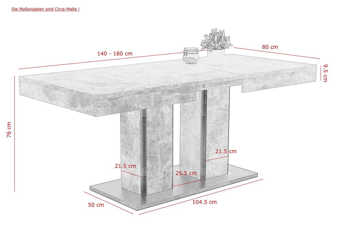 Esstisch Rose Anthrazit/Grau - Anthrazit/Grau, MODERN, Holzwerkstoff (140/80/76cm) - MID.YOU