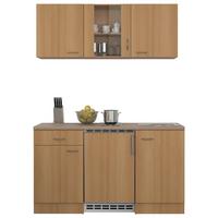 Miniküche Nano m. Geräten B: ca. 150cm Buchefarben - Edelstahlfarben/Beige, MODERN, Glas/Holzwerkstoff (150cm) - FlexWell