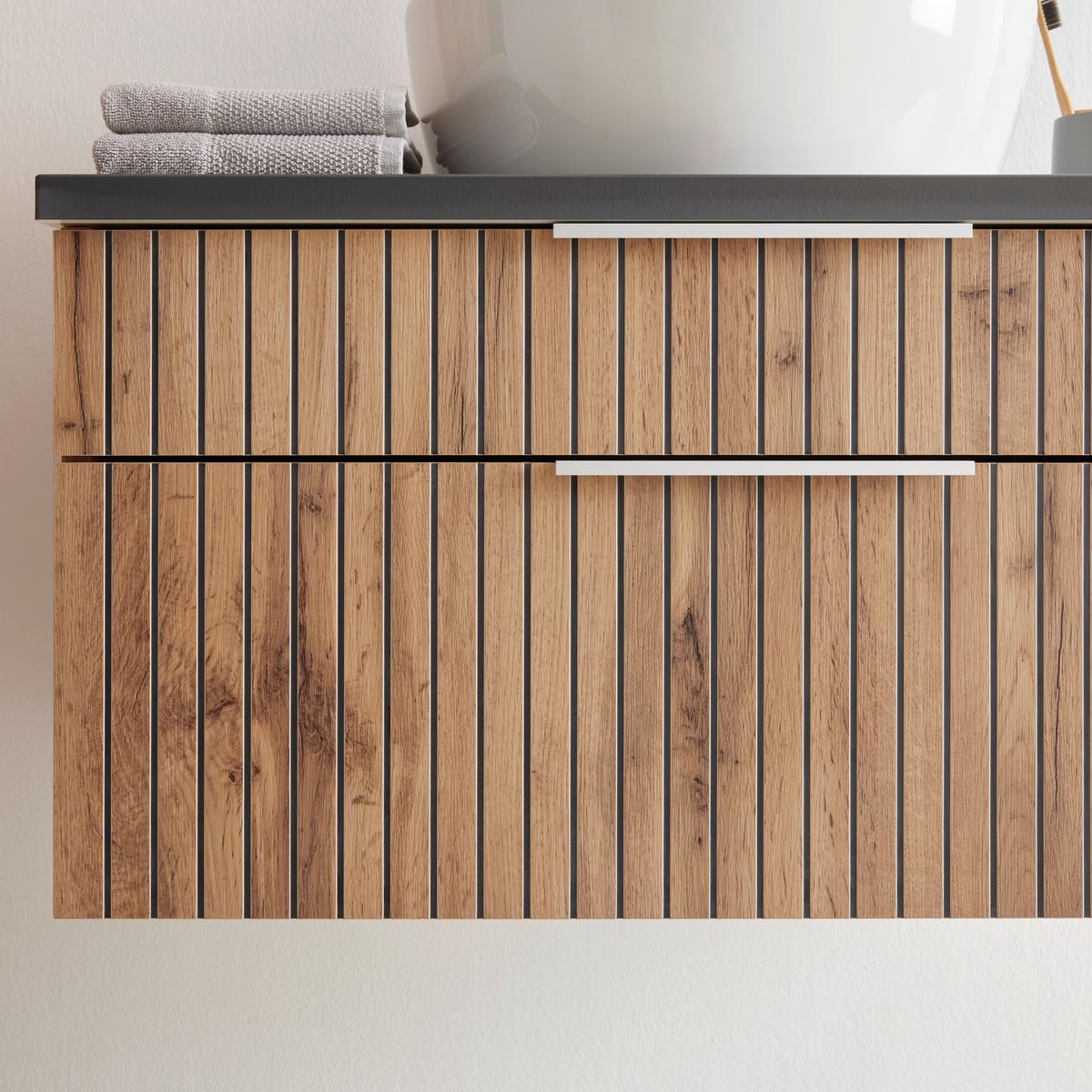 Waschtischkombi Jakarta Wotan Eiche/Schwarz - Eiche Wotan/Schwarz, MODERN, Keramik/Holzwerkstoff (80/41/47cm) - Mömax