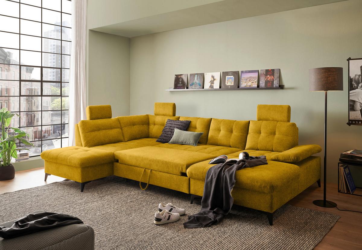 Wohnlandschaft Durban U ca. 218x324x170 cm Gelb - Gelb/Schwarz, KONVENTIONELL, Kunststoff/Textil (218/324/170cm) - MID.YOU