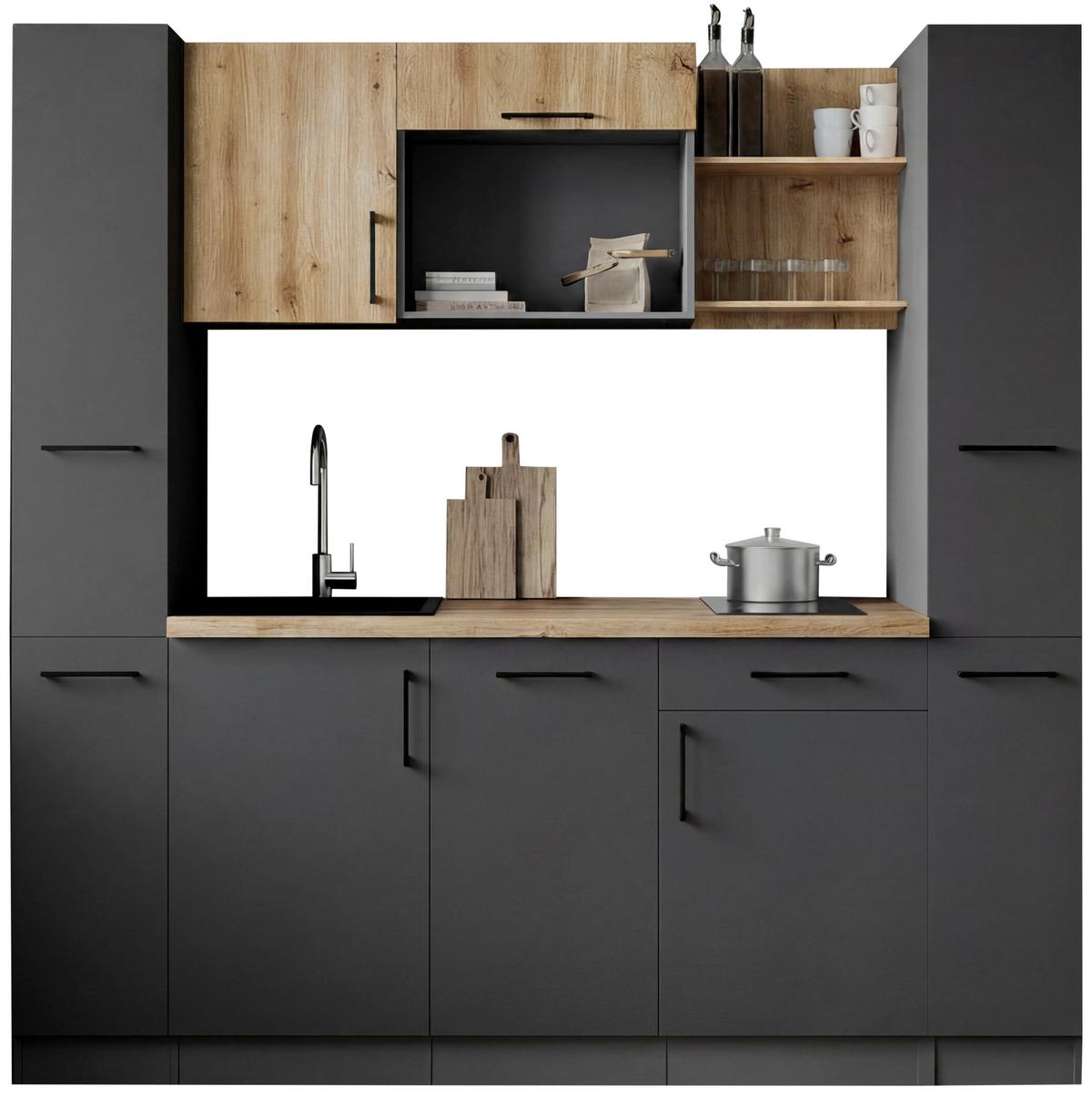 Küchenblock Oliver m. Geräten Grau - Eiche Artisan/Grau, Trend, Holzwerkstoff/Metall (205cm) - Respekta