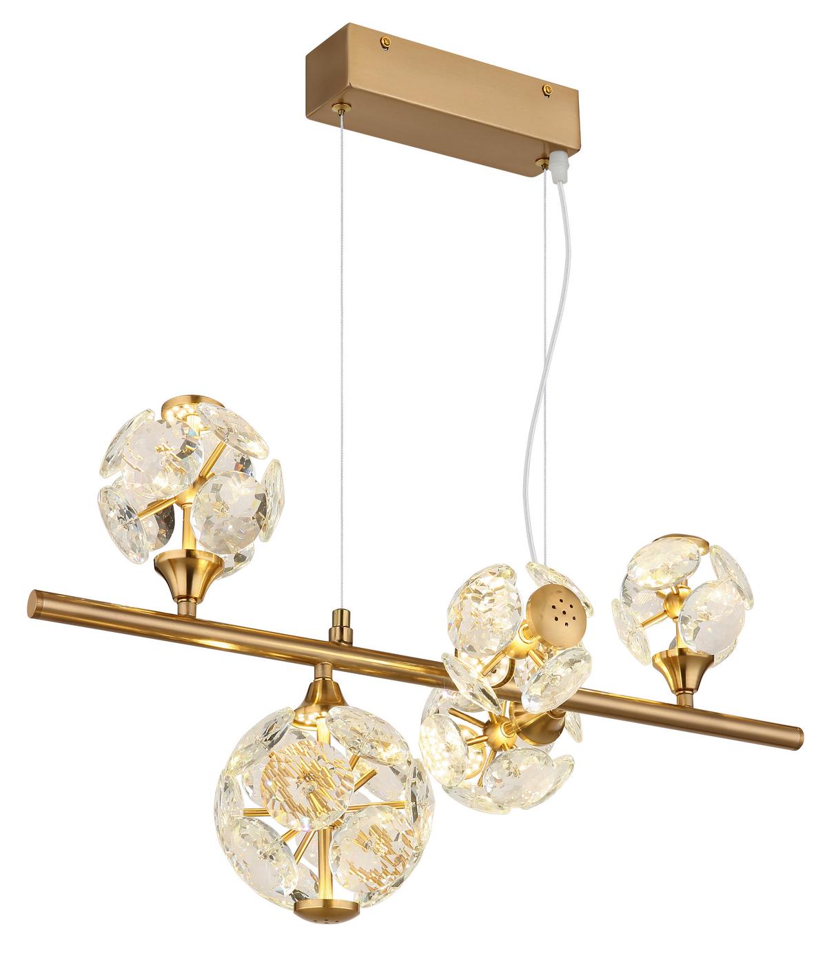 LED-HÄNGELEUCHTE 16047-5H VIRINA - Klar/Goldfarben, Konventionell, Glas/Metall (61/31/150cm) - Globo