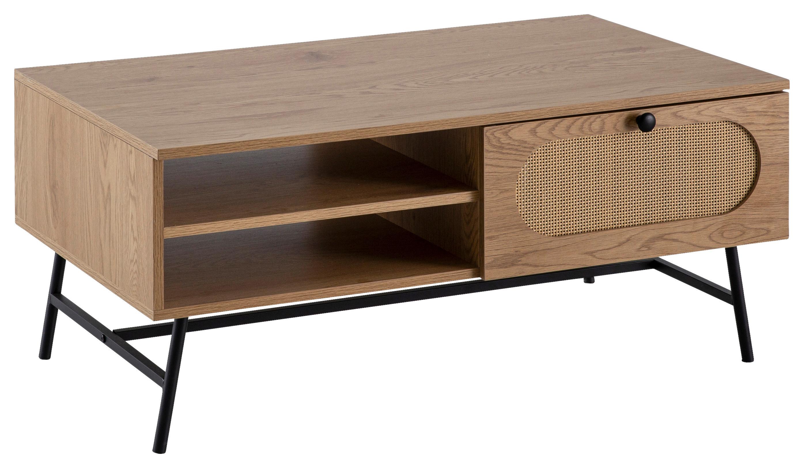COUCHTISCH WL6.888 - Eichefarben/Schwarz, Design, Holzwerkstoff/Metall (100/60/45cm) - MID.YOU