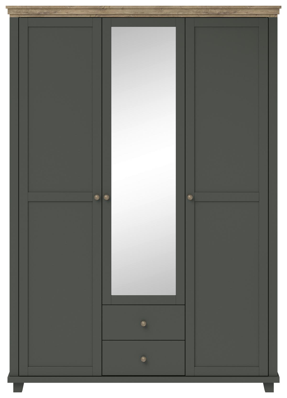 Ruhásszekrény Tükörrel Tevora - tölgyfa színű/zöld, Basics, faalapú anyag (154/216/62cm)